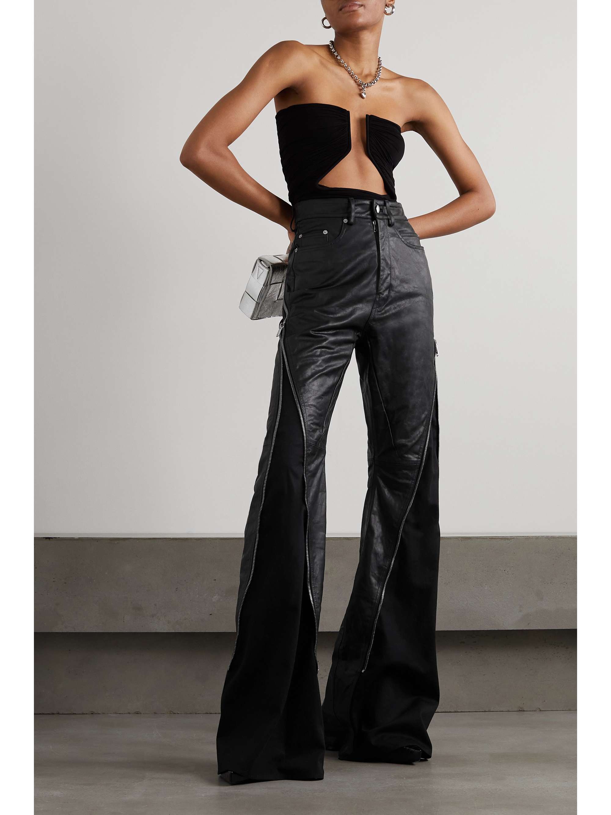 Zip-detailed leather flared pants