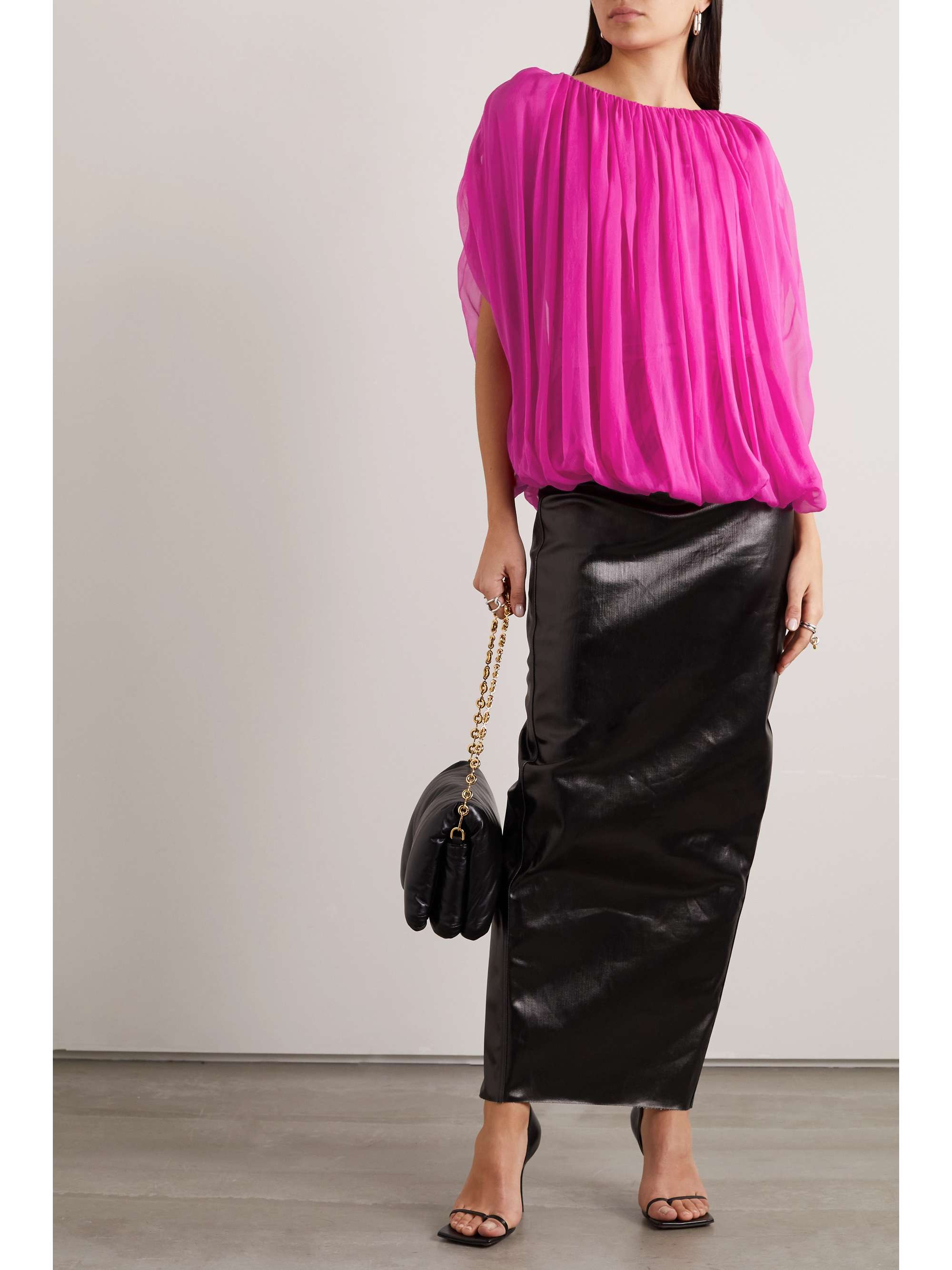 RICK OWENS シルクシフォン ブラウス ギャザー入り