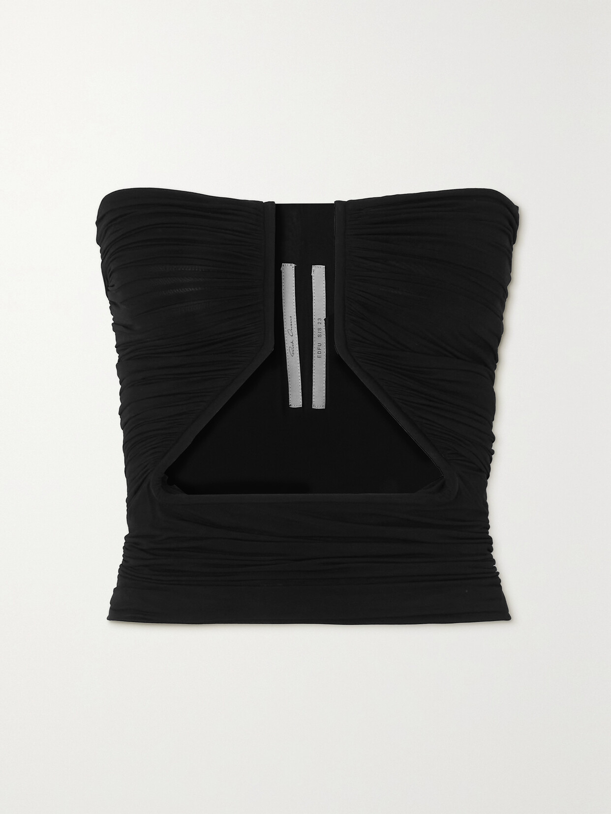 RICK OWENS STRAPLESS CUTOUT RUCHED STRETCH-JERSEY TOP