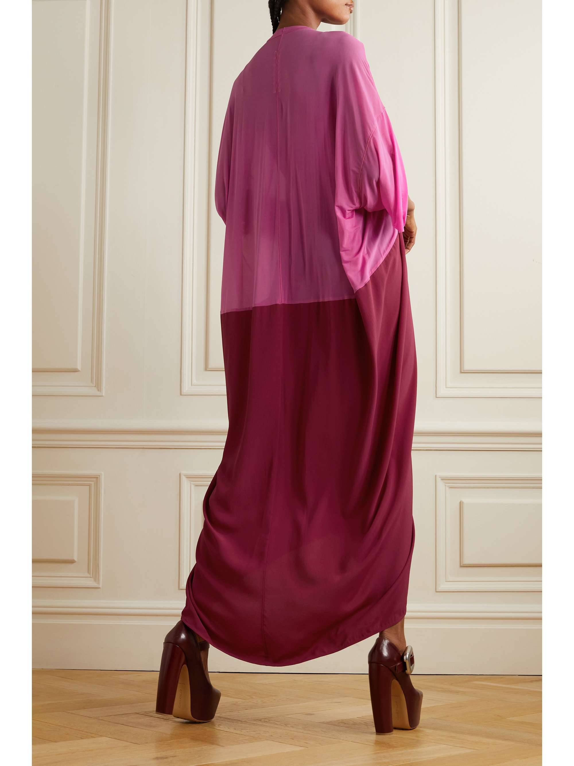 RICK OWENS Paneled chiffon and crepe de chine maxi dress