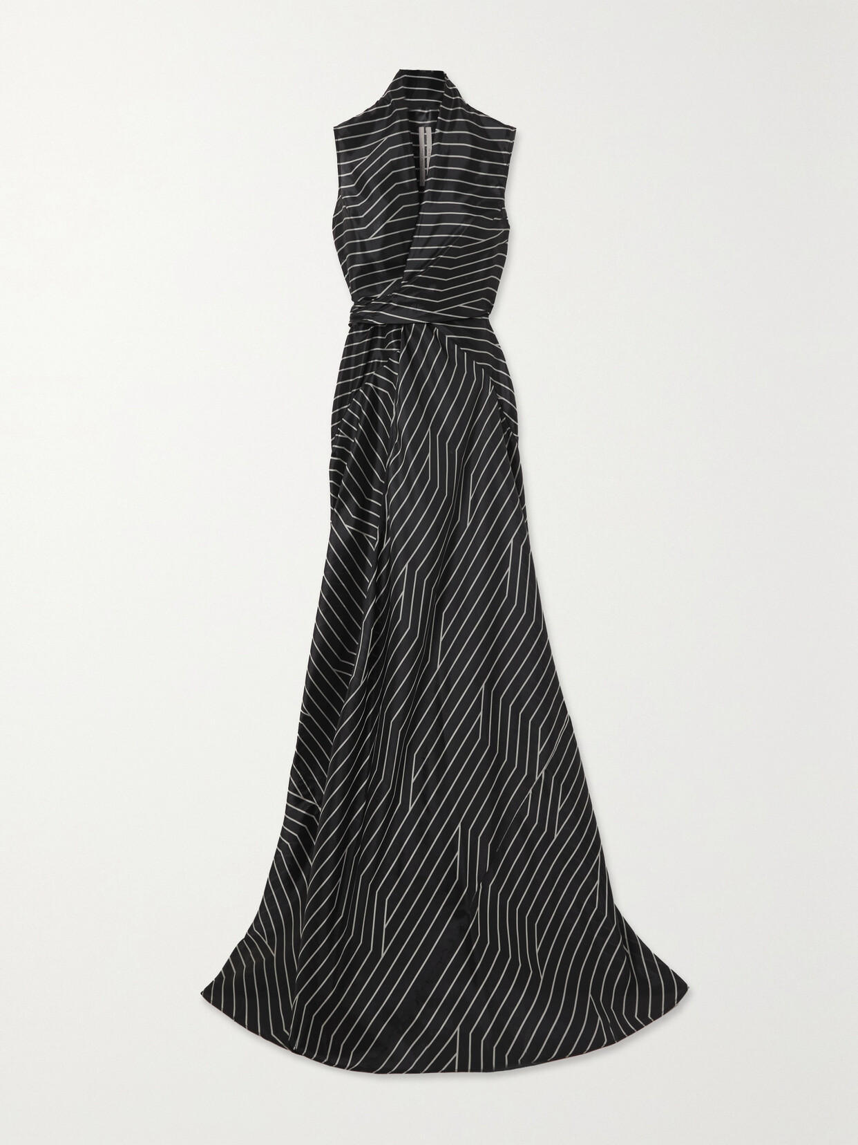 Rick Owens - Draped Striped Satin Wrap Gown - Black