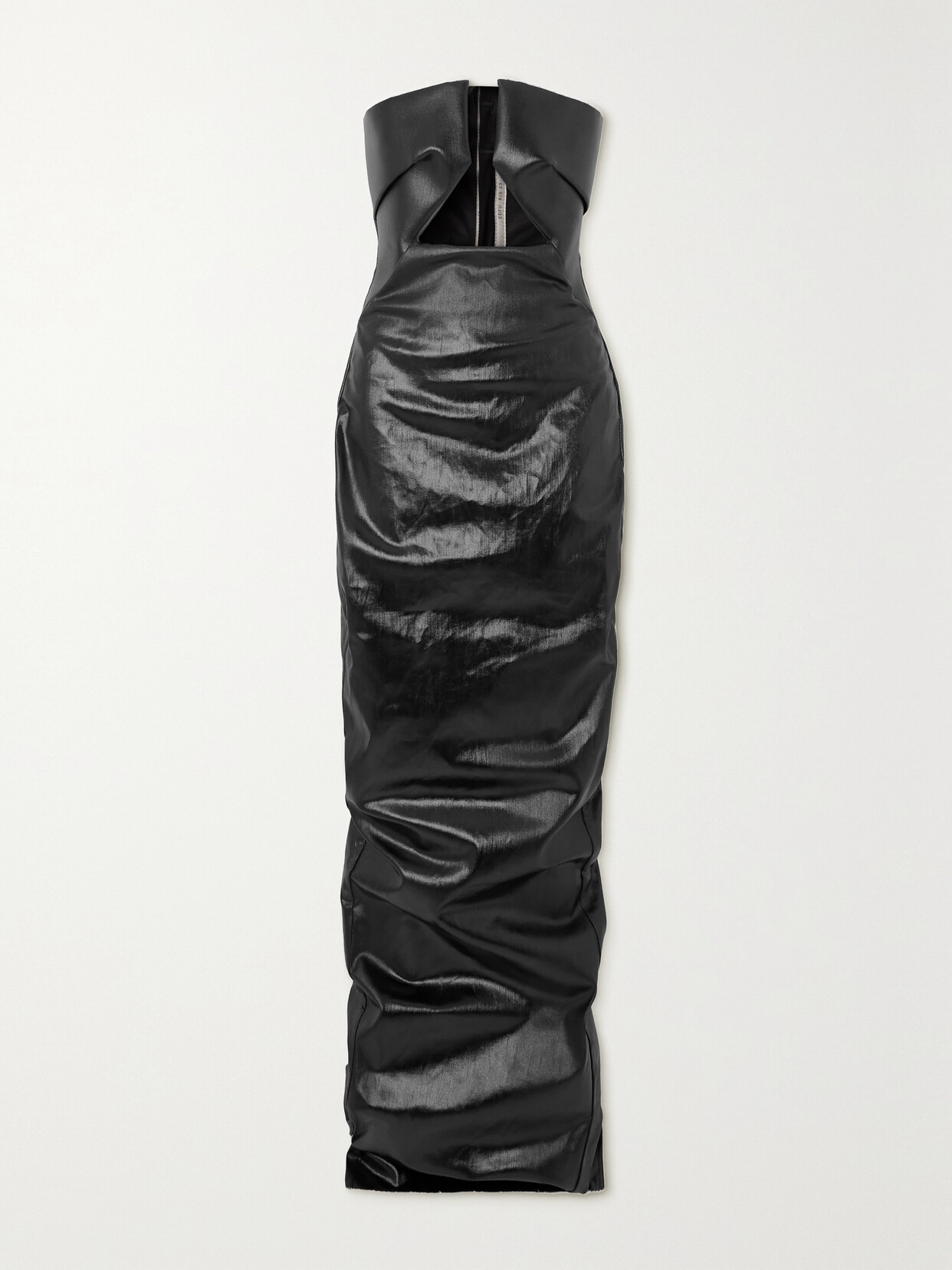 Rick Owens - Strapless Cutout Ruched Coated-denim Gown - Black