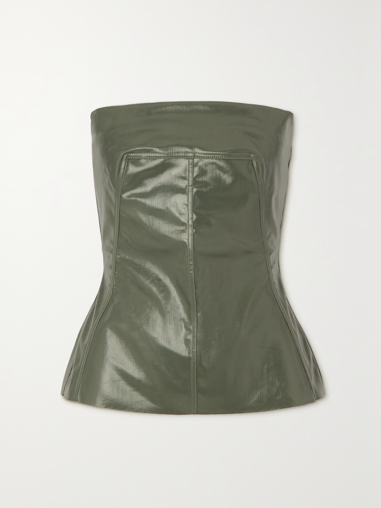 Rick Owens - Strapless Paneled Coated-denim Bustier Top - Green