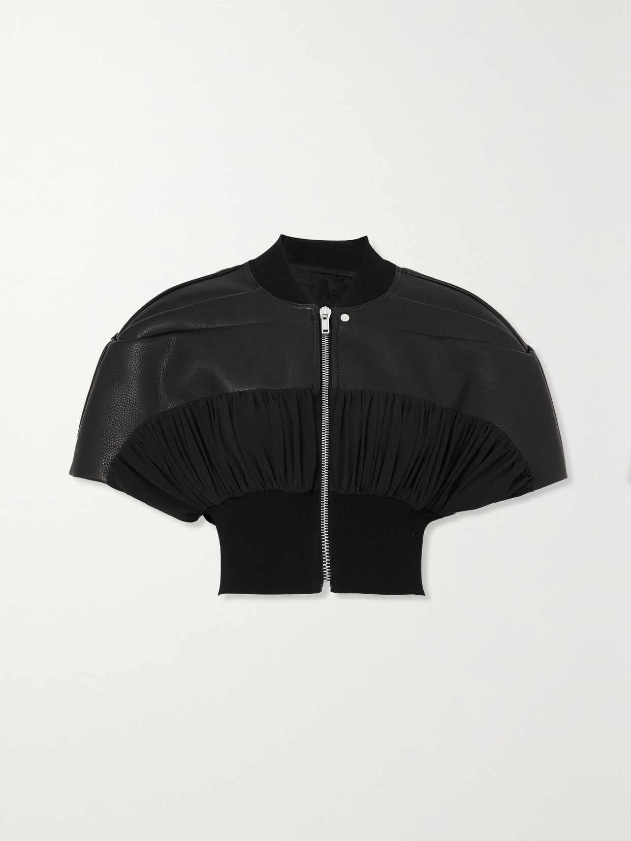 Rick Owens - Cropped Textured-leather, Cotton And Crepe De Chine Bomber Jacket - Black