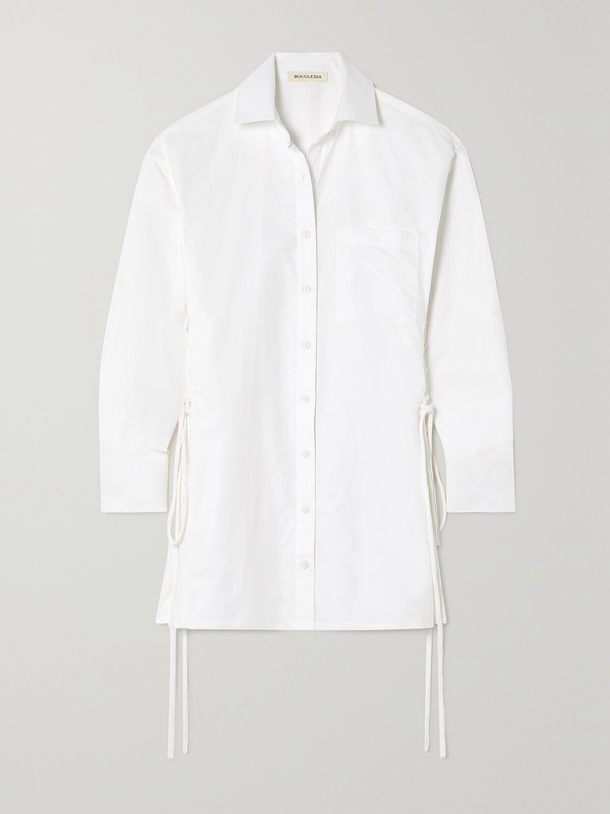 Bouguessa - Leila Lace-up Cotton Mini Shirt Dress - White