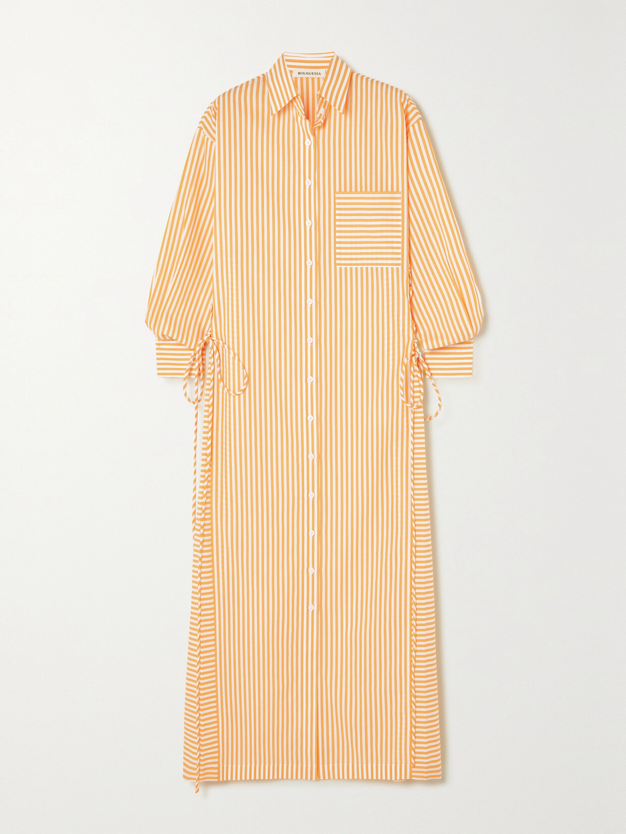 Bouguessa - Lina Lace-up Striped Cotton-poplin Maxi Shirt Dress - Yellow