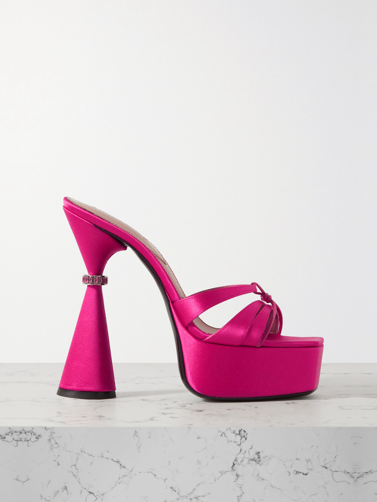 D'Accori - Sienna Leather-trimmed Embellished Satin Platform Mules - Pink