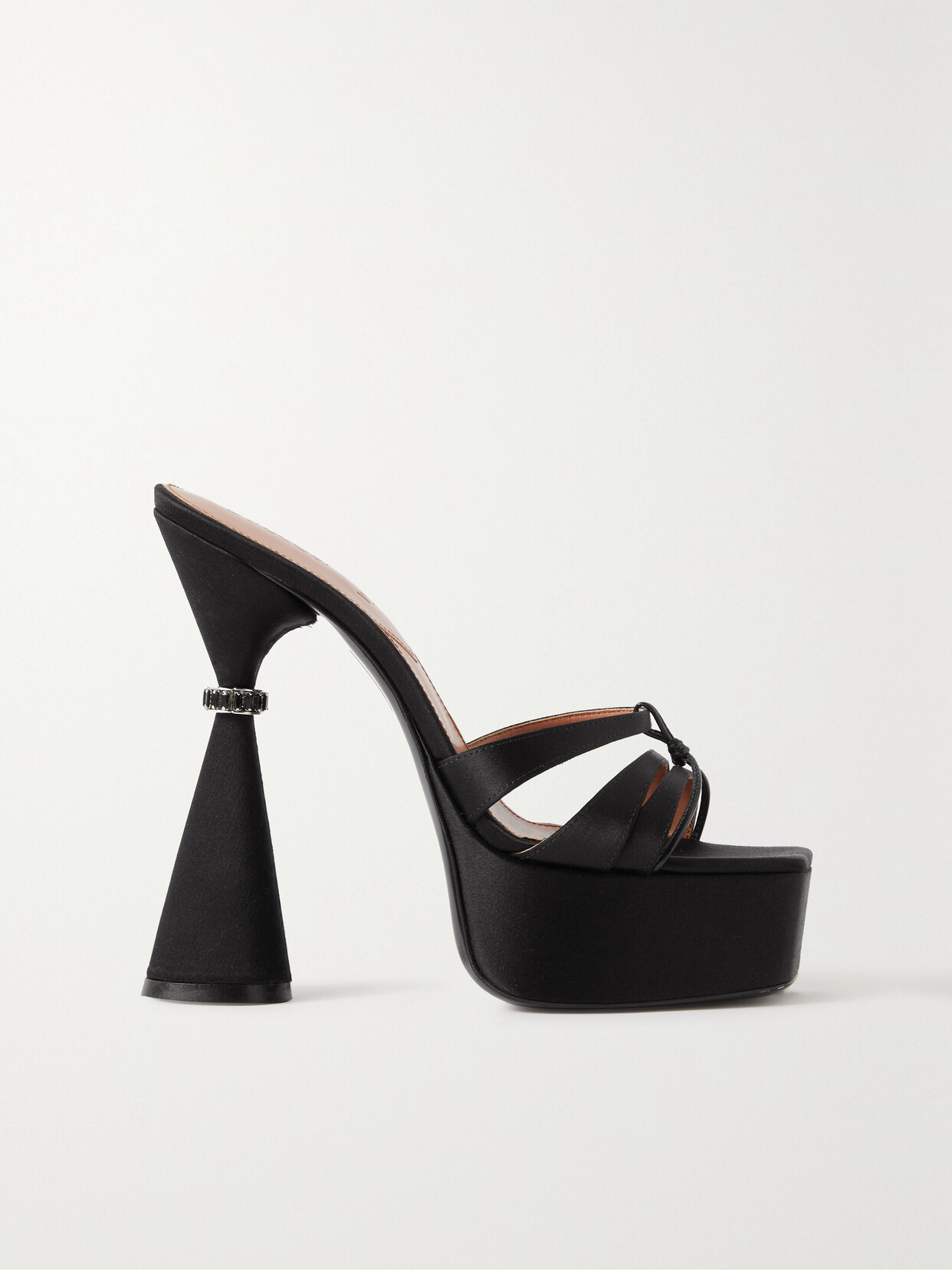 D'Accori - Sienna Leather-trimmed Embellished Satin Platform Mules - Black