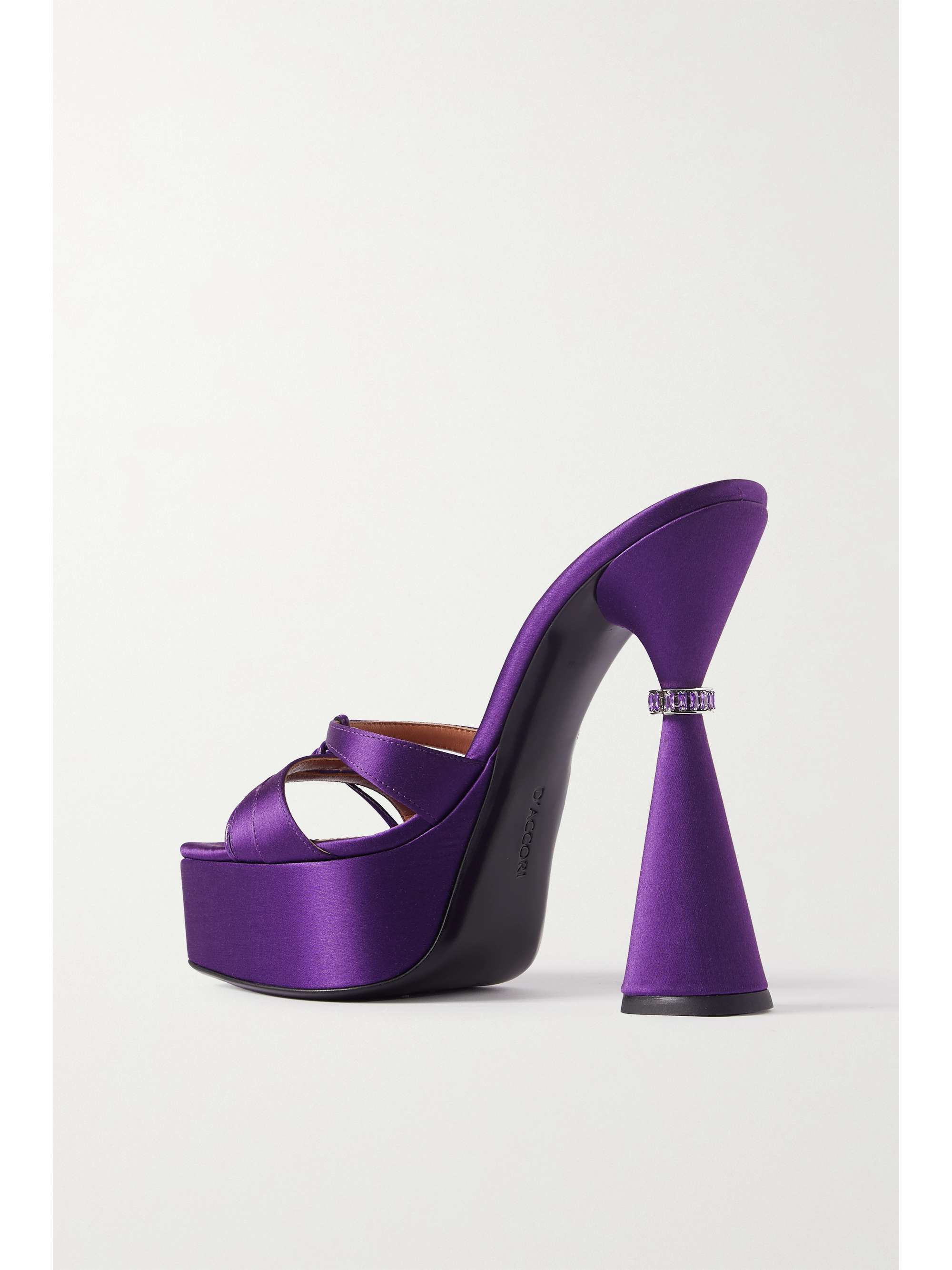 D'ACCORI Sienna leather-trimmed embellished satin platform mules