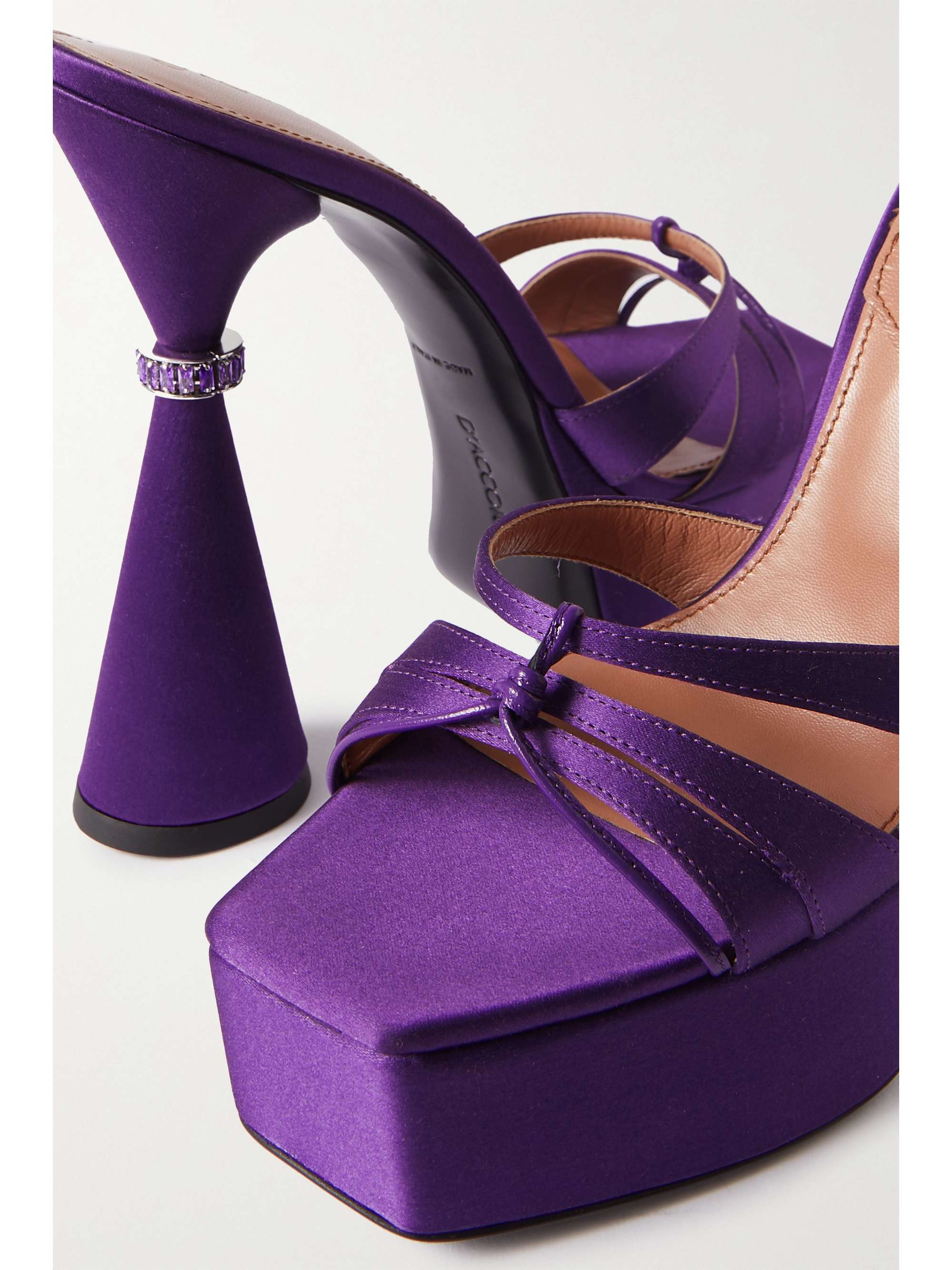 D'ACCORI Sienna leather-trimmed embellished satin platform mules