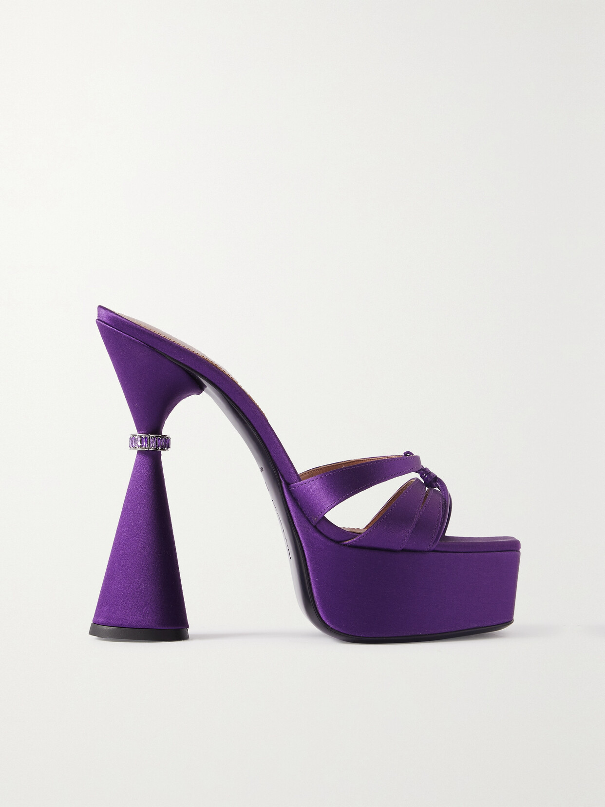 D'Accori - Sienna Leather-trimmed Embellished Satin Platform Mules - Purple - IT37