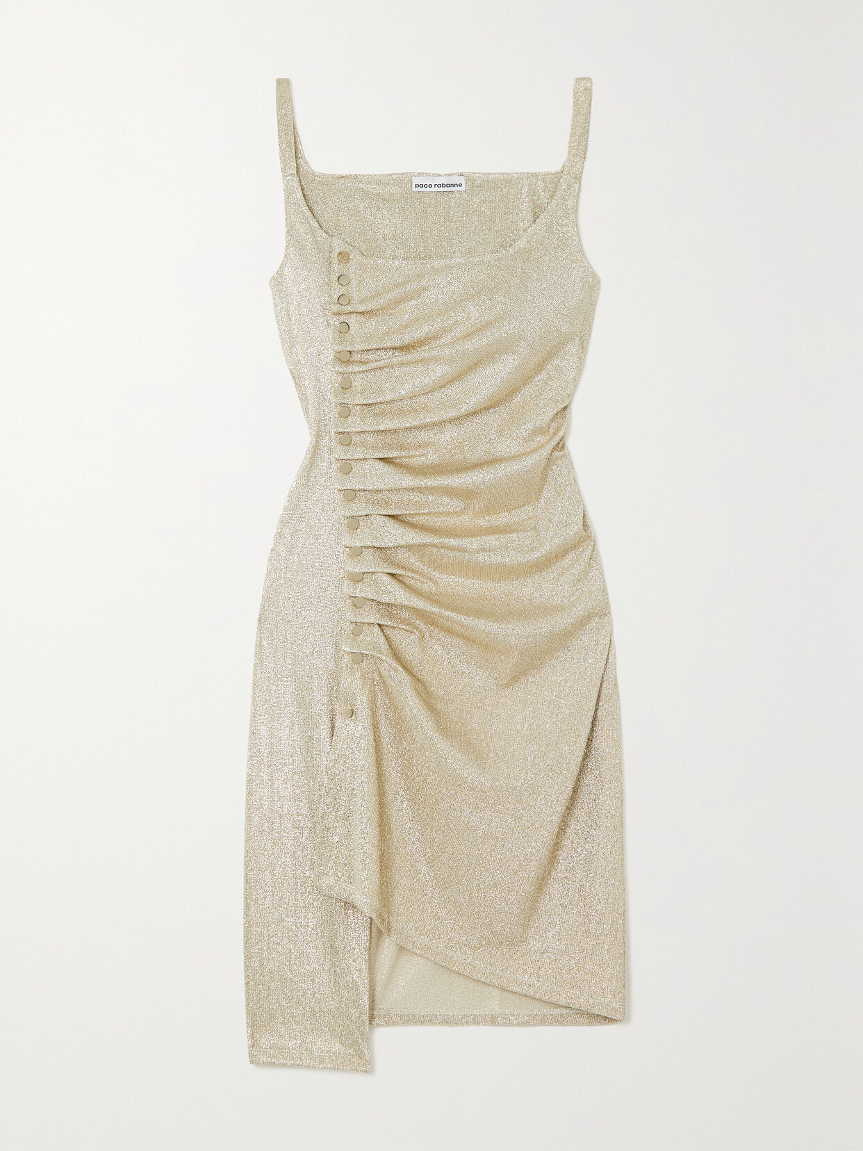 Rabanne - Button-embellished Gathered Metallic Stretch-jersey Mini Dress - Silver