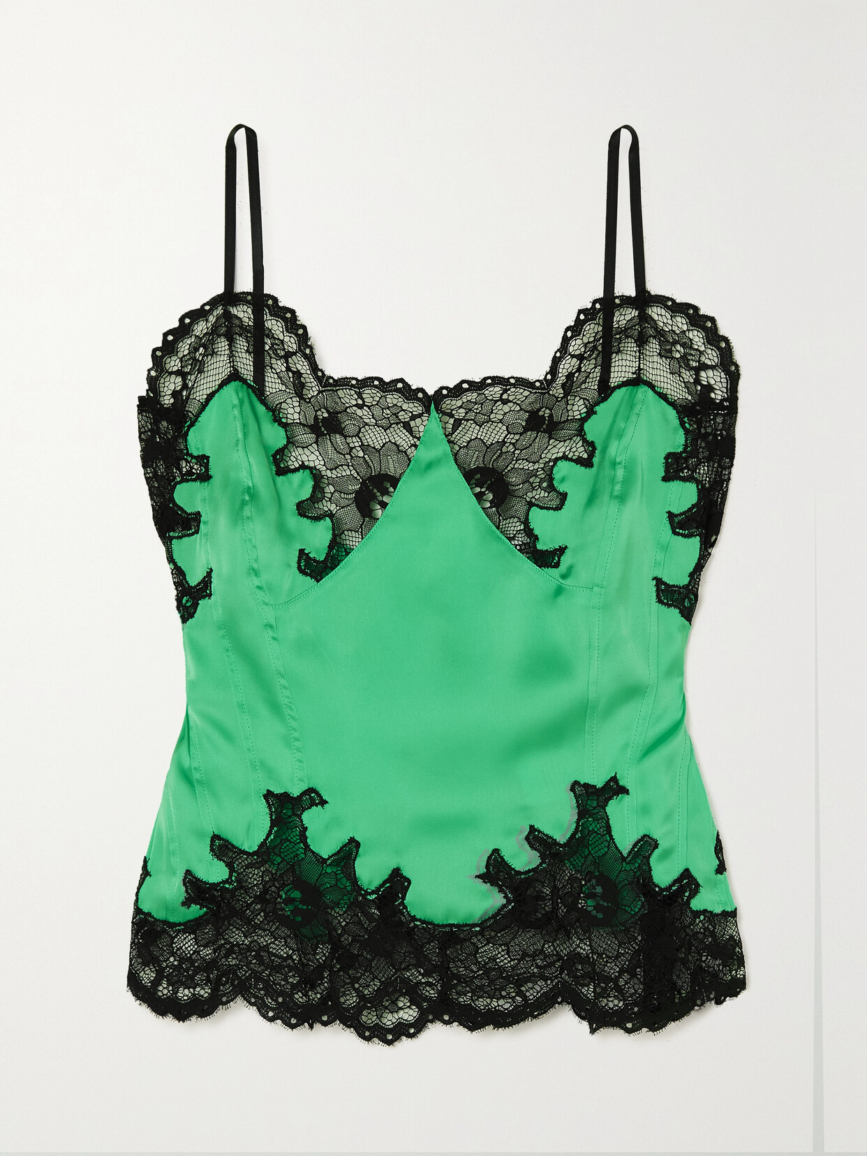 Rabanne - Scalloped Lace-trimmed Satin Camisole - Green