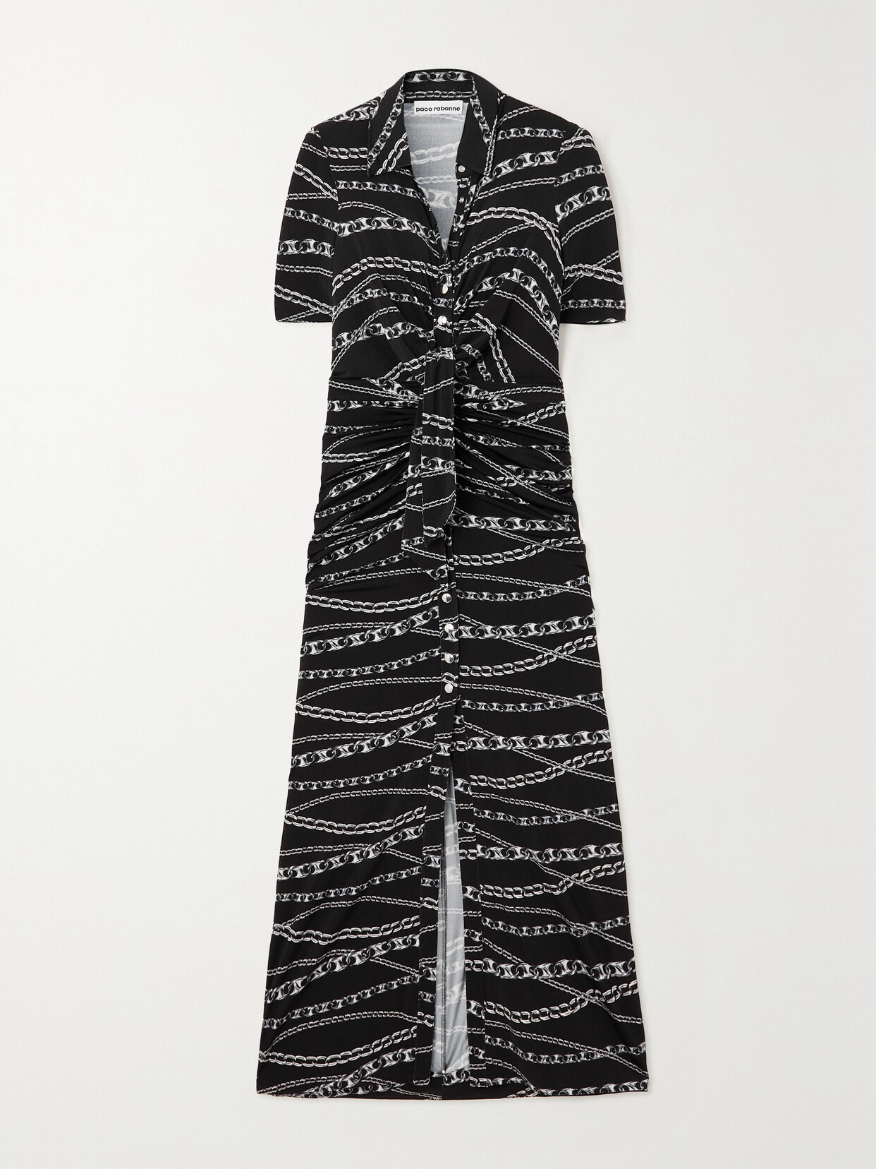 Paco Rabanne Chain-print Midi Skirt Dress In Black And Silver