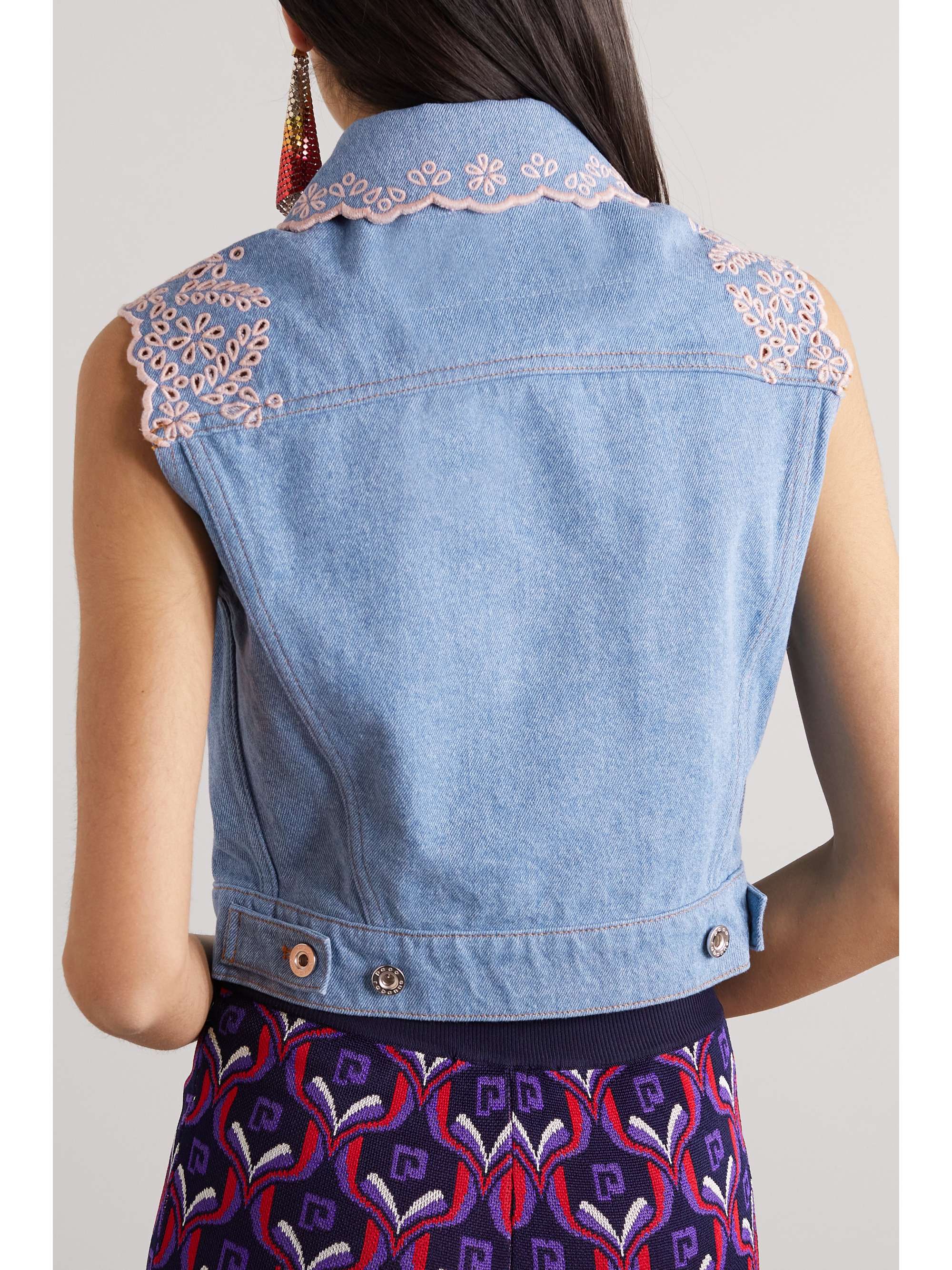 PACO RABANNE Cropped broderie anglaise-trimmed denim vest
