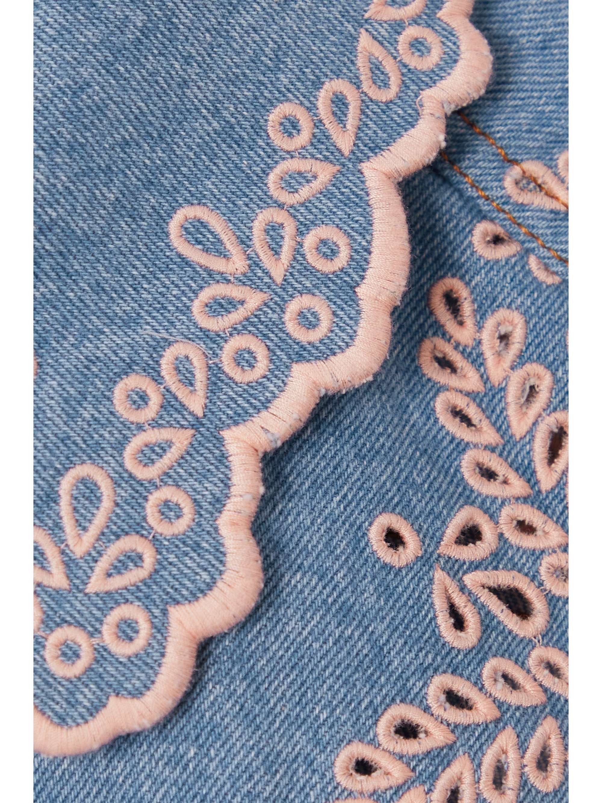 PACO RABANNE Cropped broderie anglaise-trimmed denim vest