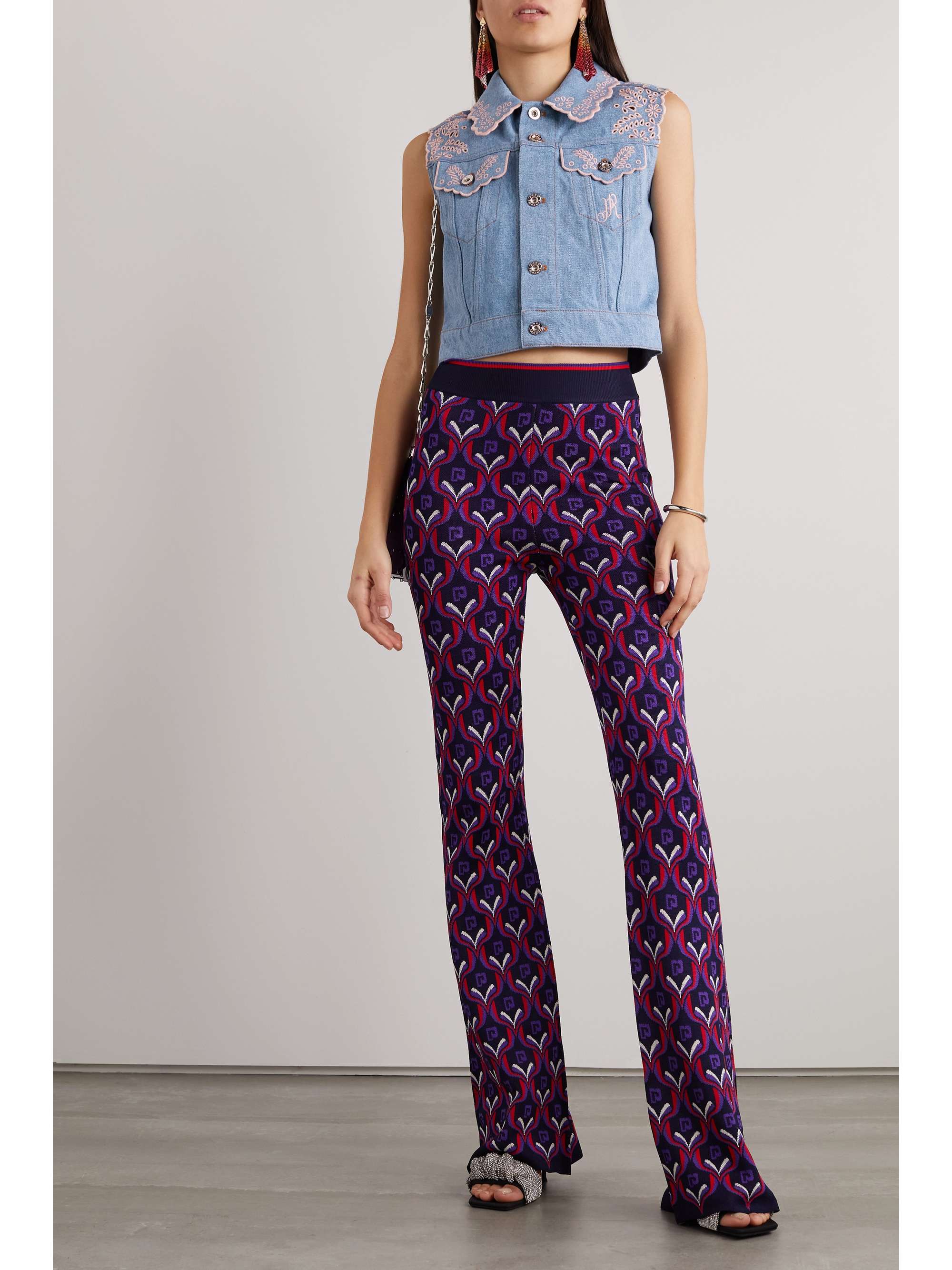PACO RABANNE Cropped broderie anglaise-trimmed denim vest