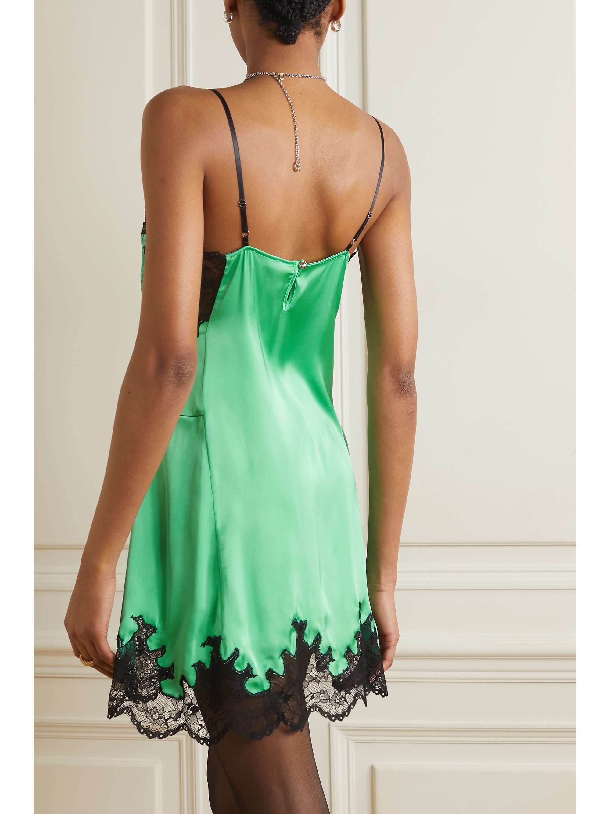 PACO RABANNE Scalloped lace-trimmed satin mini dress