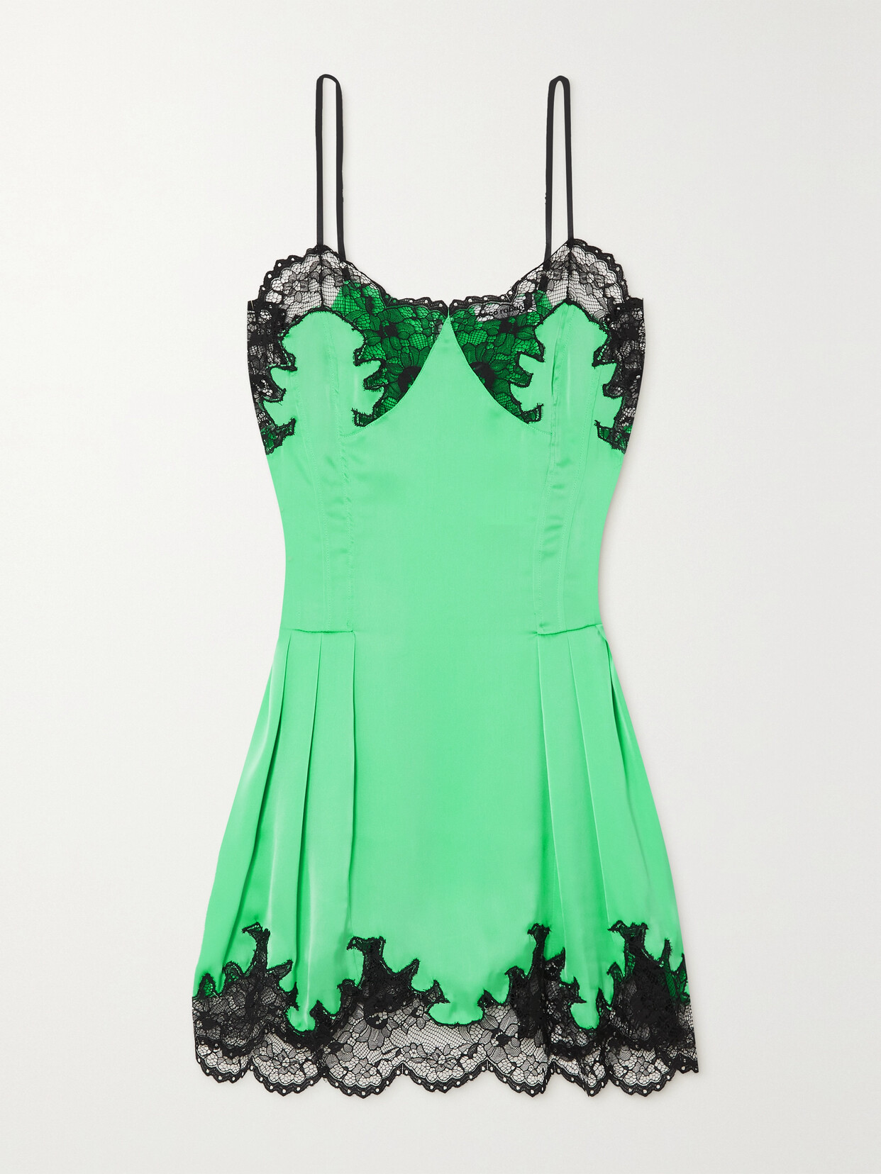 Paco Rabanne - Scalloped Lace-trimmed Satin Mini Dress - Green