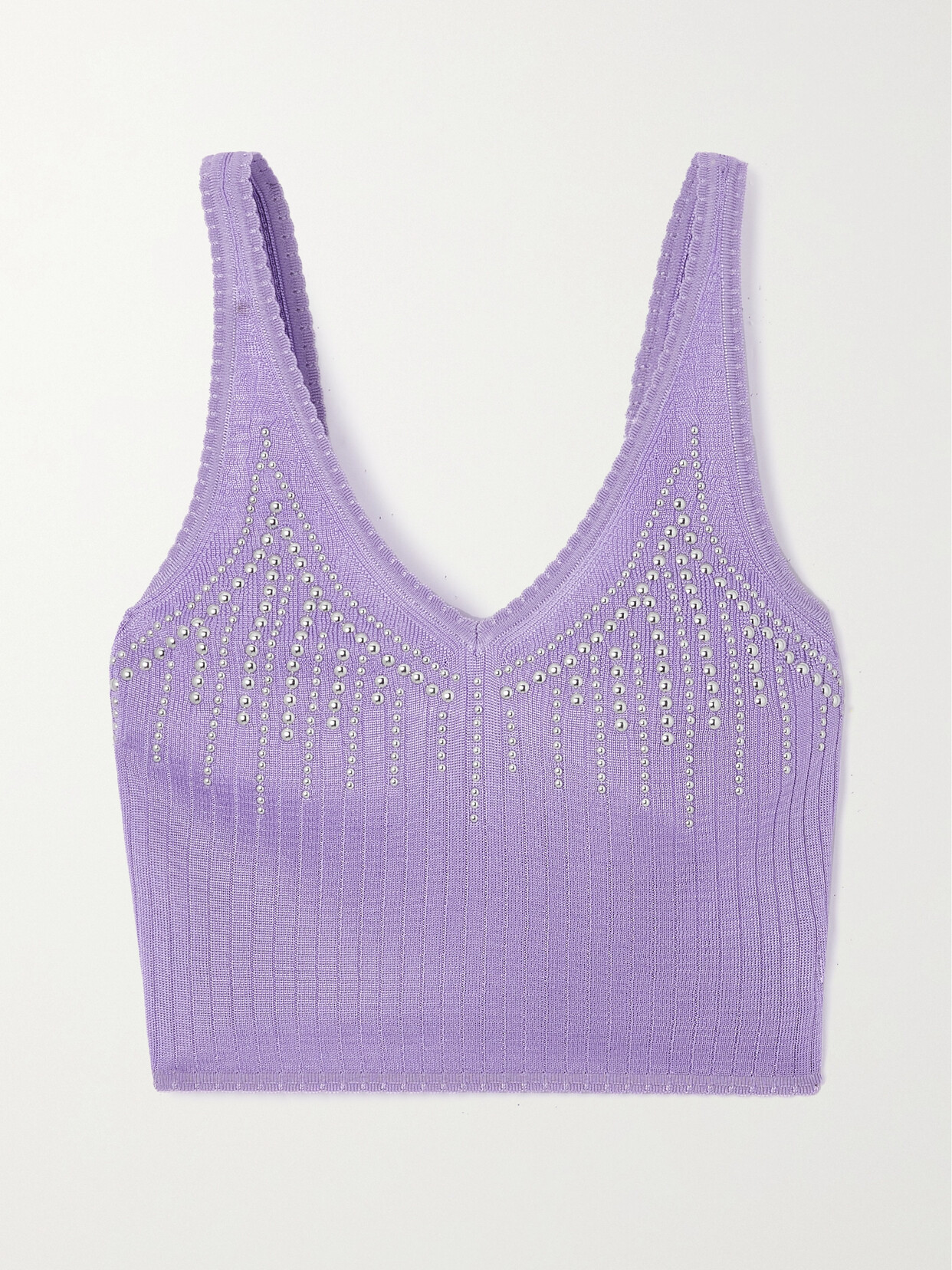 Rabanne - Cropped Studded Ribbed-knit Top - Purple