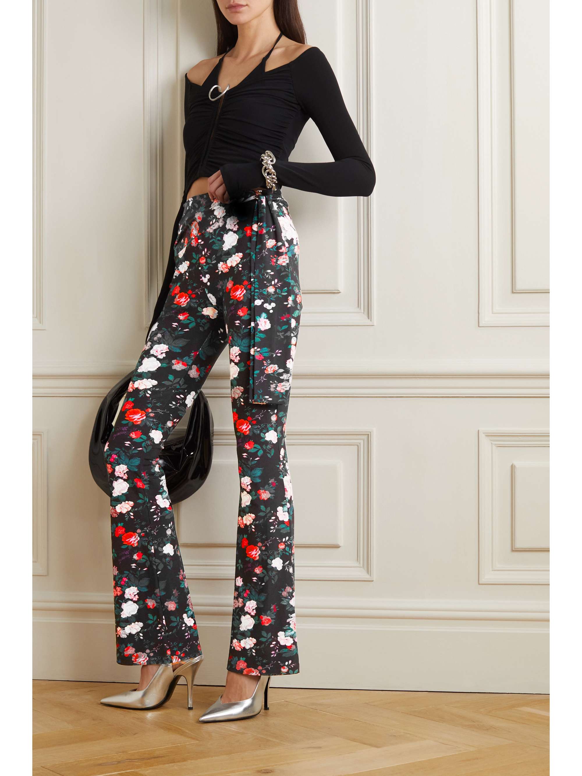 PACO RABANNE Floral-print stretch-jersey flared pants