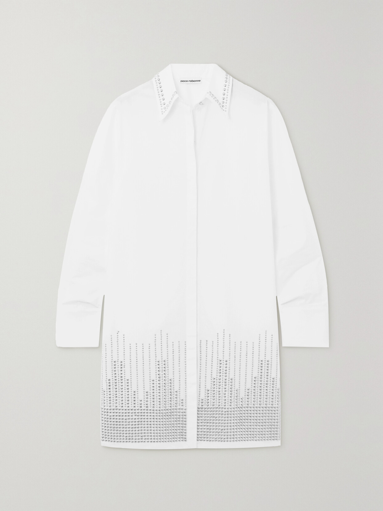 Paco Rabanne - Studded Organic Cotton-poplin Mini Shirt Dress - Off-white