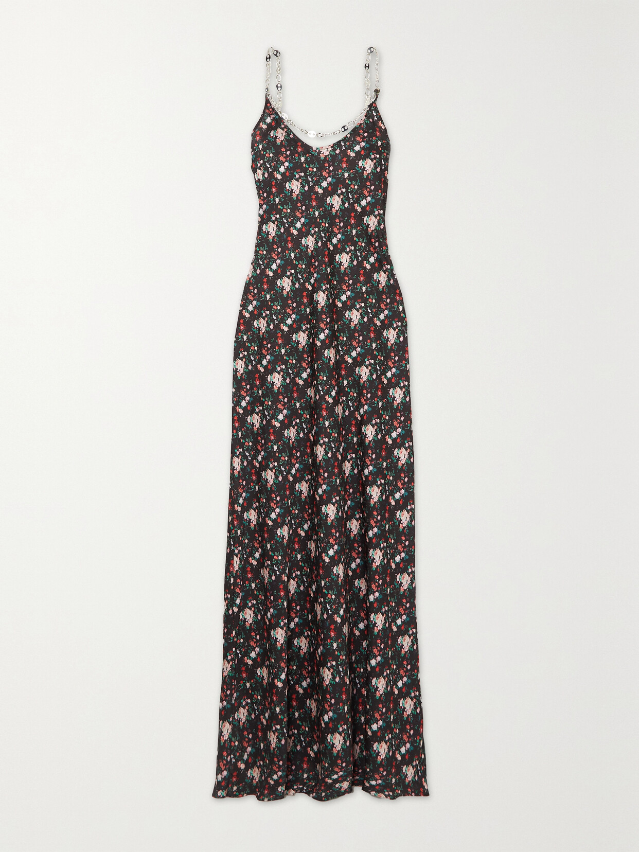 Paco Rabanne - Chain-embellished Floral-print Crepe Maxi Dress - Black