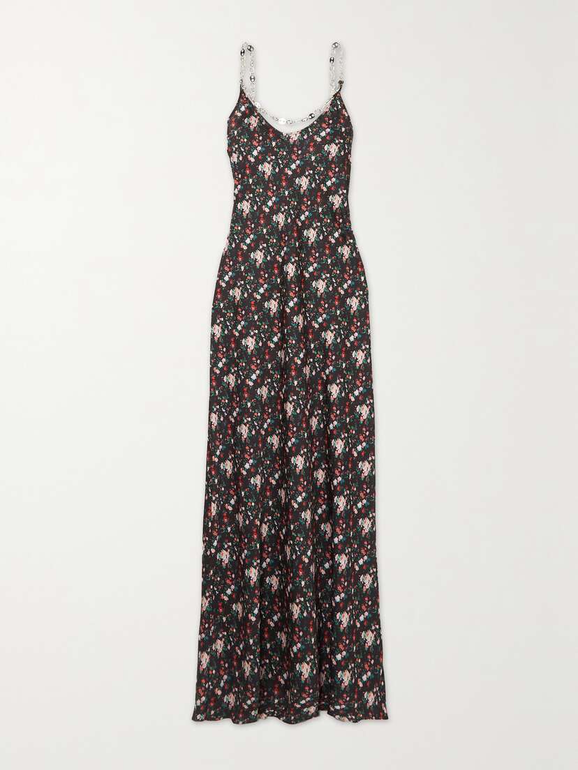 Rabanne Chain-embellished Floral-print Crepe Maxi Dress