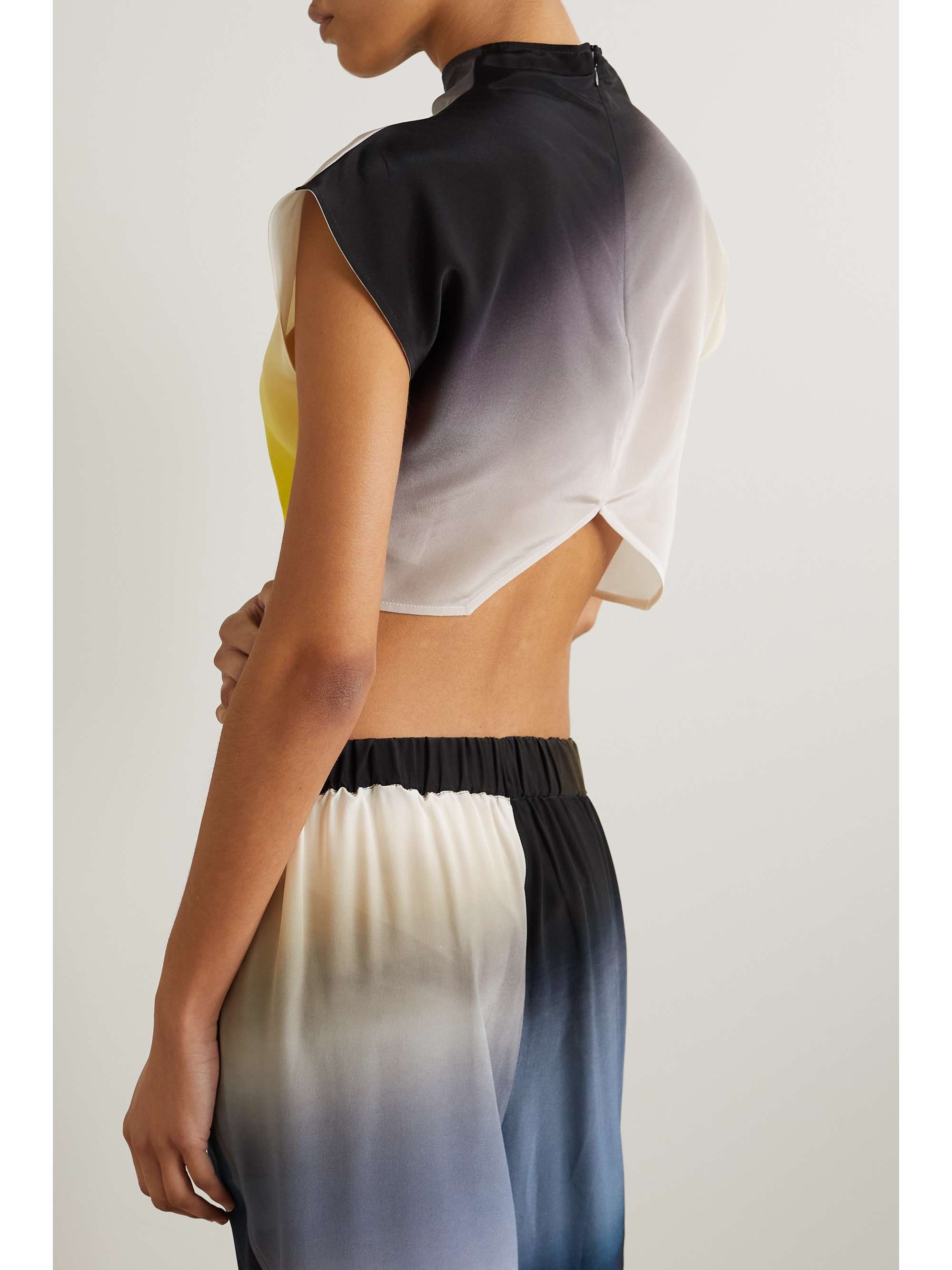 GAUCHERE Cropped draped cutout ombré silk-satin top