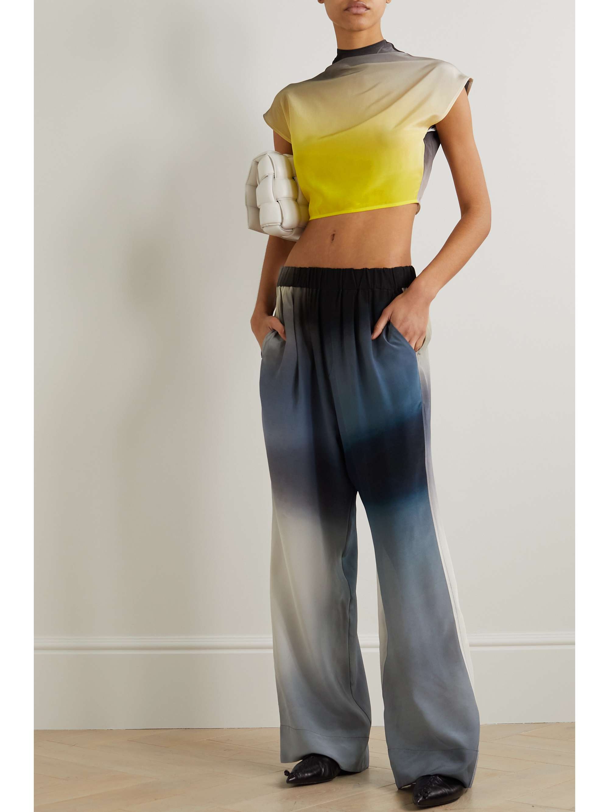 GAUCHERE Cropped draped cutout ombré silk-satin top