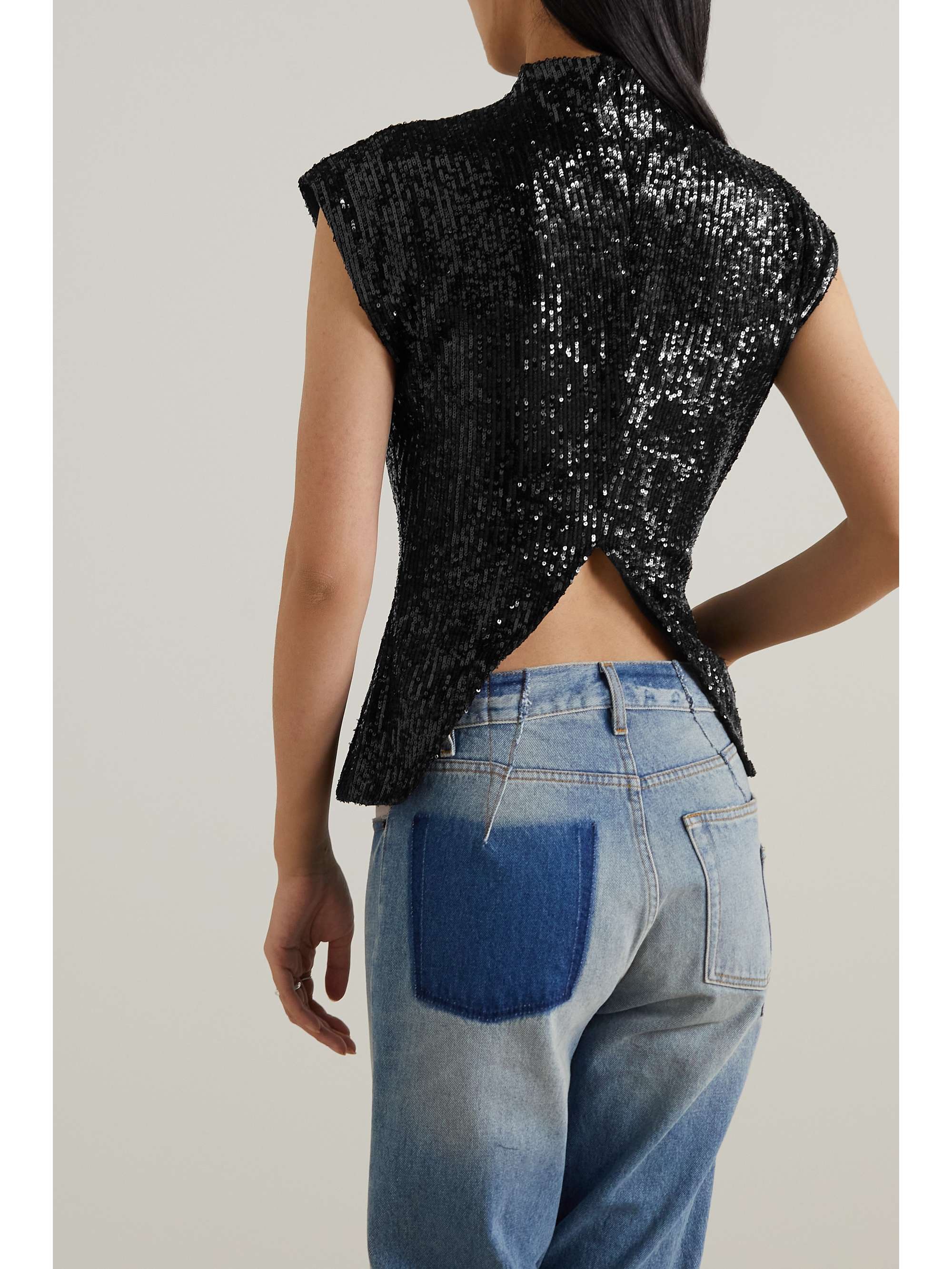 GAUCHERE Cutout sequined stretch-crepe top