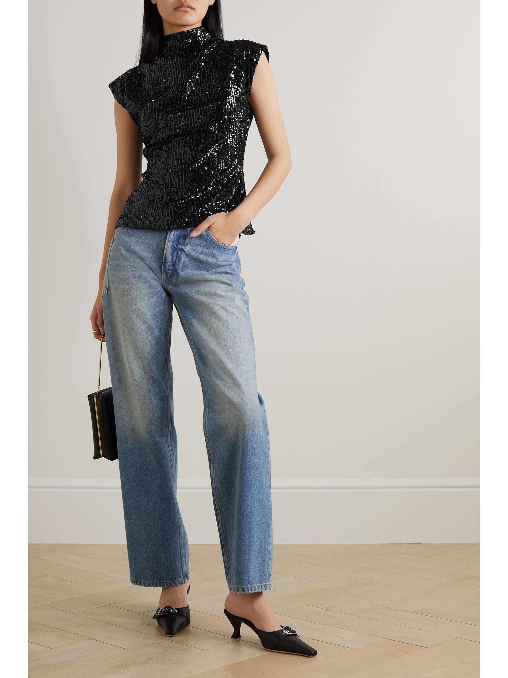 GAUCHERE Cutout sequined stretch-crepe top