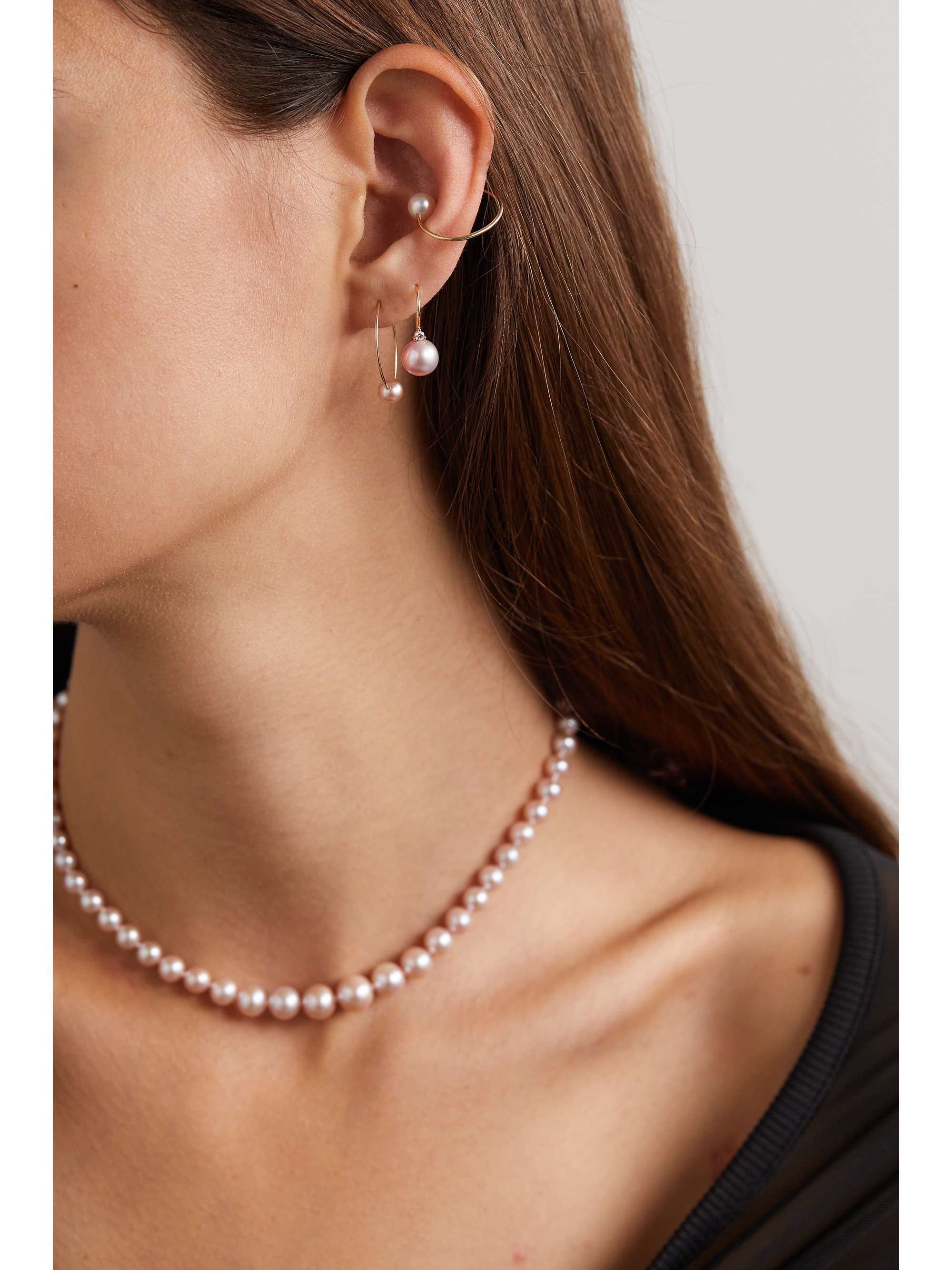 MIZUKI 14-karat gold, pearl and diamond earrings