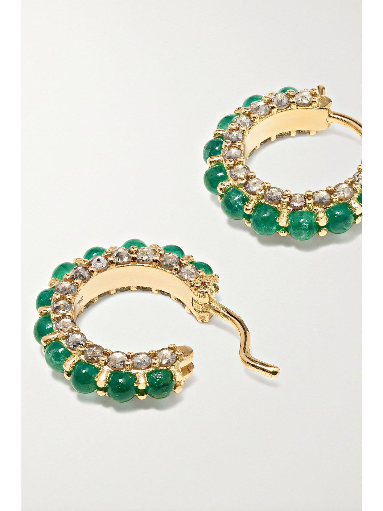Shop Ileana Makri Streamflow 18-karat Gold, Emerald And Diamond Hoop Earrings In Green