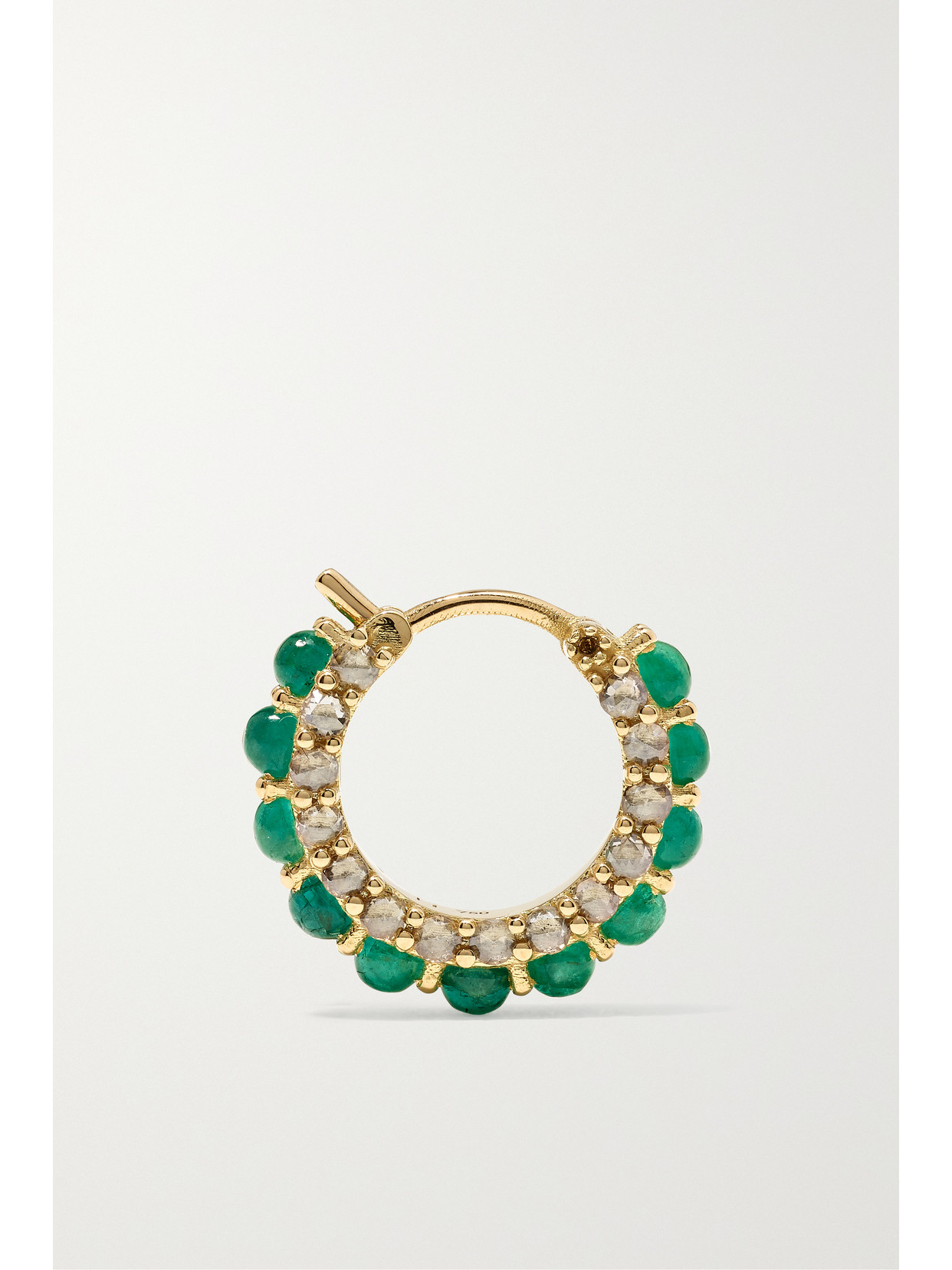 ILEANA MAKRI STREAMFLOW 18-KARAT GOLD, EMERALD AND DIAMOND HOOP EARRINGS