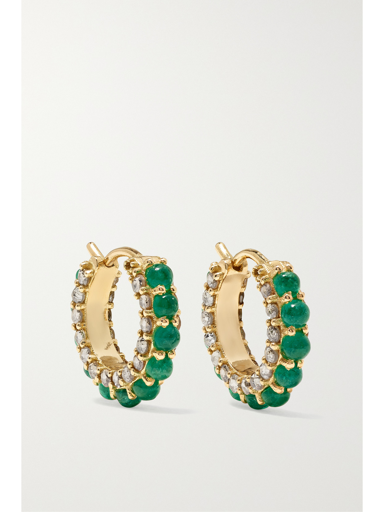 ILEANA MAKRI STREAMFLOW 18-KARAT GOLD, EMERALD AND DIAMOND HOOP EARRINGS