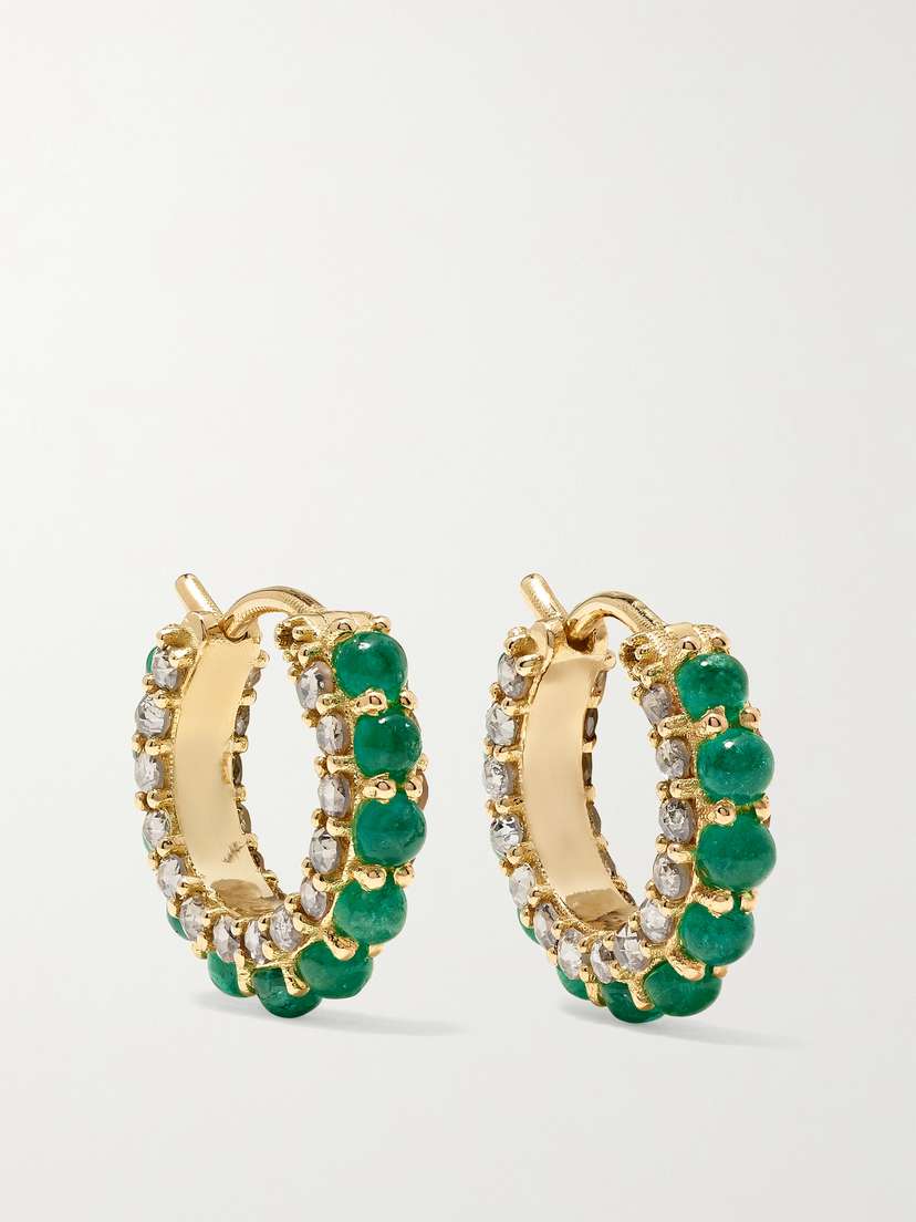 Ileana Makri Streamflow 18-karat Gold, Emerald And Diamond Hoop Earrings