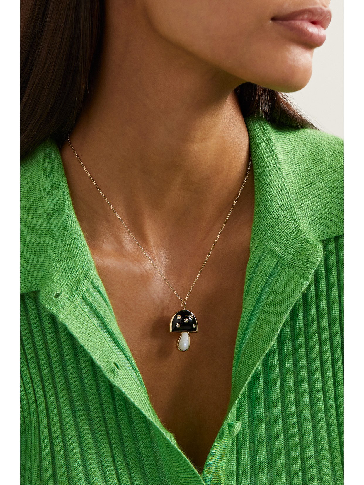 Shop Brent Neale Small Mushroom 18-karat Gold Multi-stone Necklace