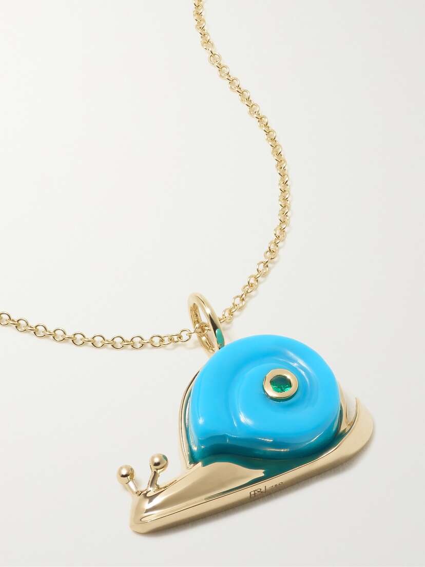 Brent Neale Small Snail 18-karat Gold, Turquoise And Emerald Necklace