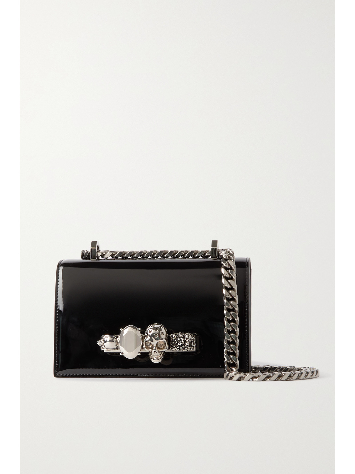 Alexander McQueen - Embellished Patent-leather Shoulder Bag - Black