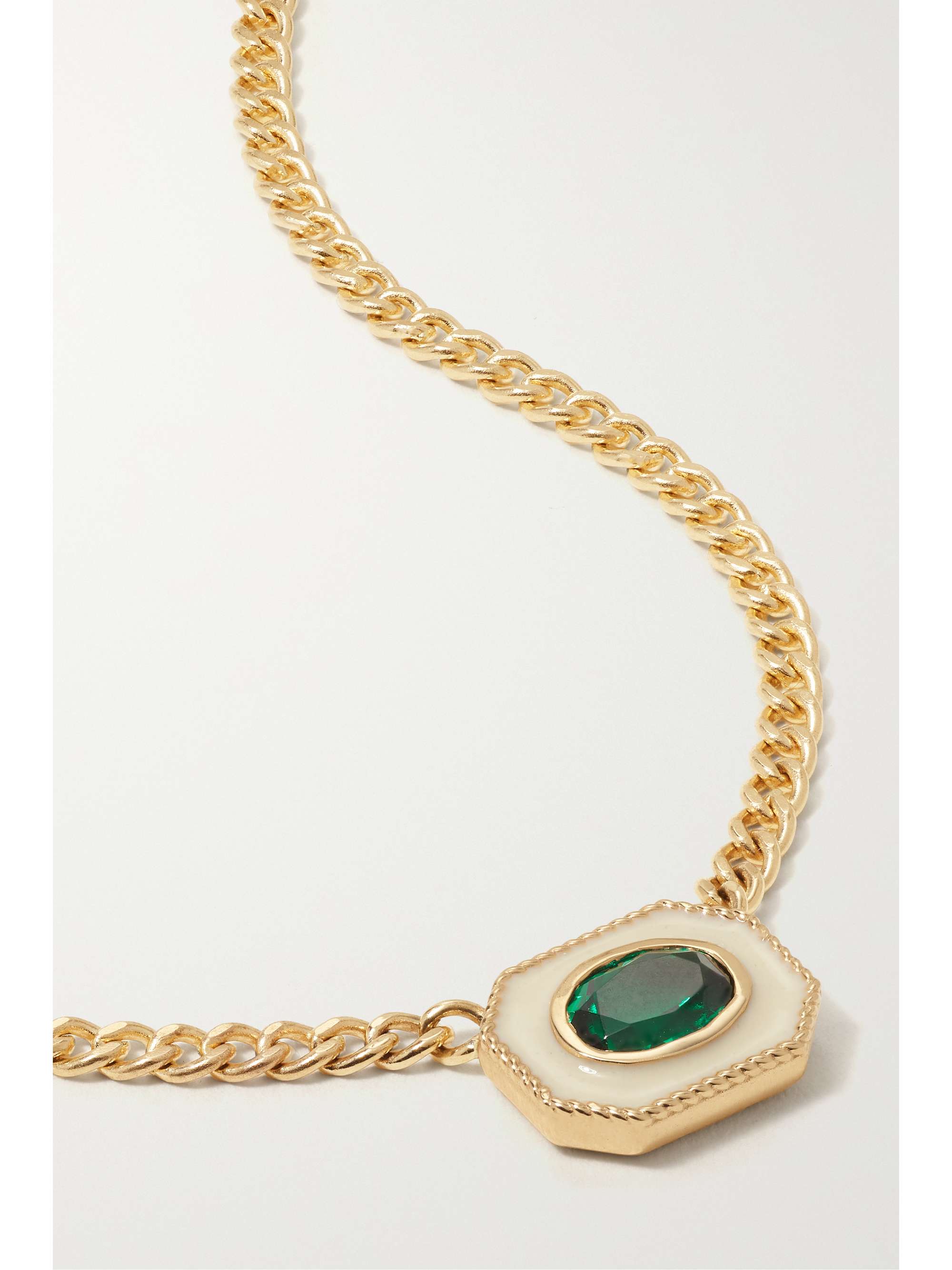 ALISON LOU Bezel Basket 14-karat gold, emerald and enamel necklace