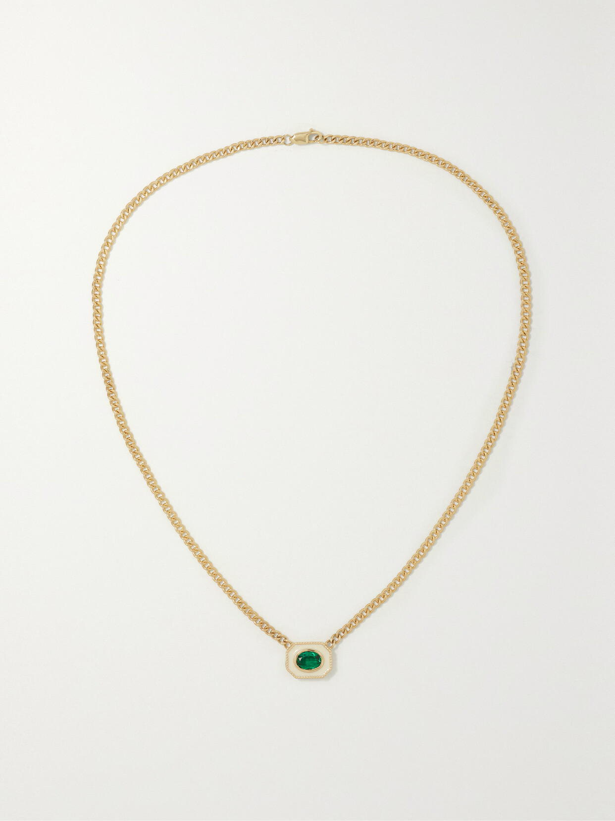 Alison Lou - Bezel Basket 14-karat Gold, Emerald And Enamel Necklace - Green