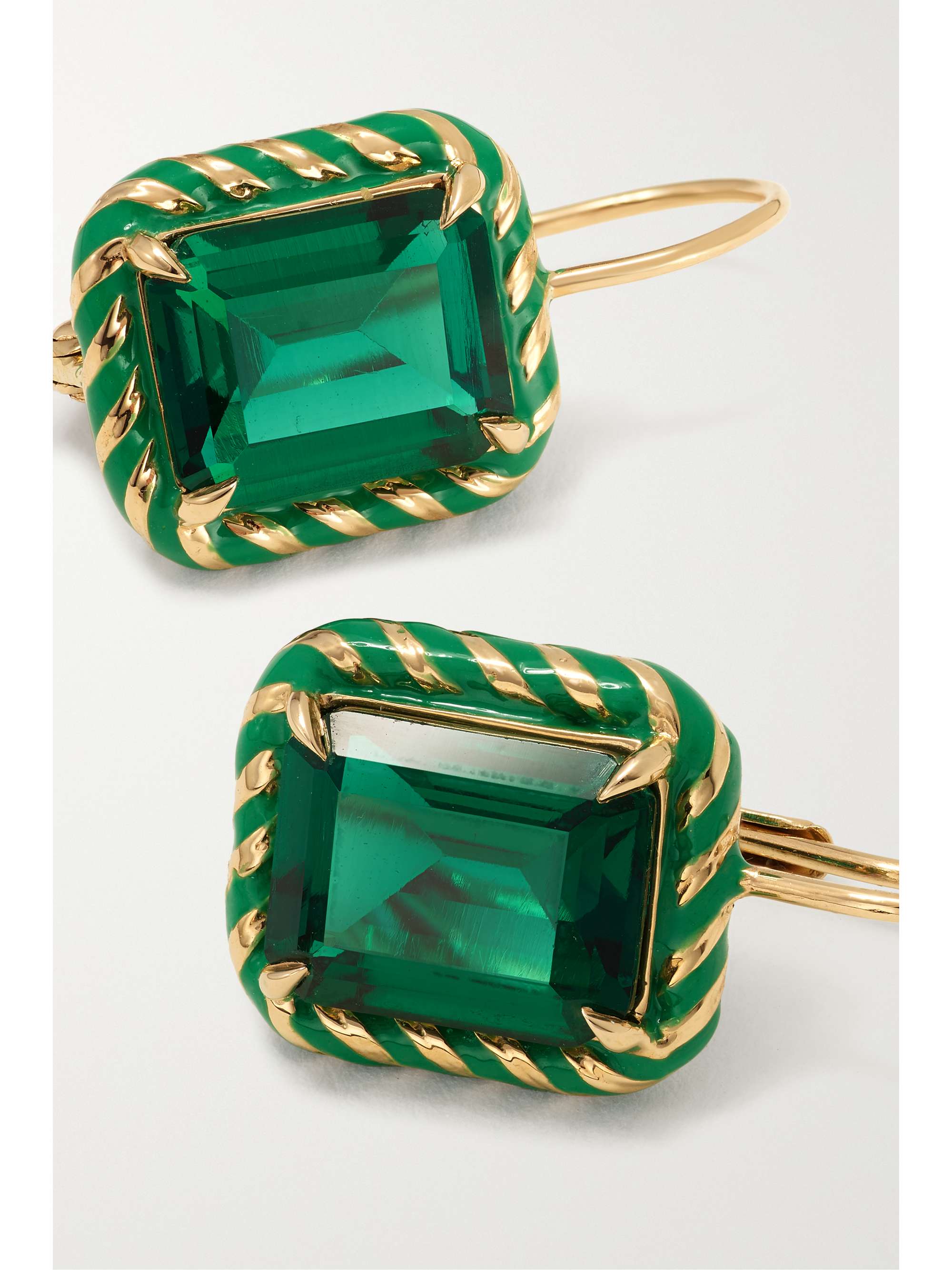 ALISON LOU Streamer Cocktail 14-karat gold, laboratory-grown emerald and enamel earrings