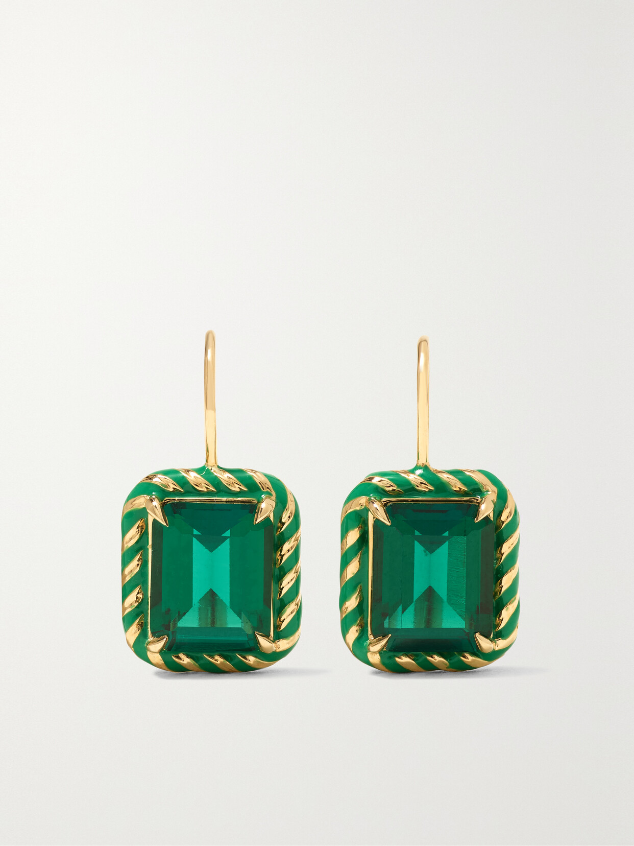 Alison Lou Streamer Cocktail 14-karat Gold, Laboratory-grown Emerald And Enamel Earrings