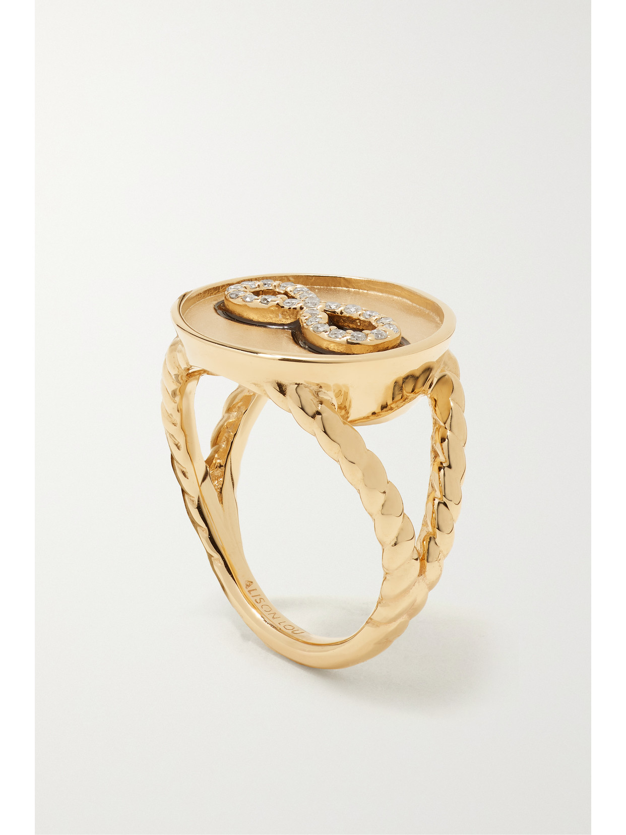 Shop Alison Lou Forever 14-karat Gold, Diamond And Enamel Signet Ring