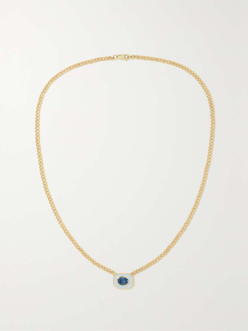 Alison Lou Bezel Basket 14-karat Gold, Laboratory-grown Sapphire And Enamel Necklace