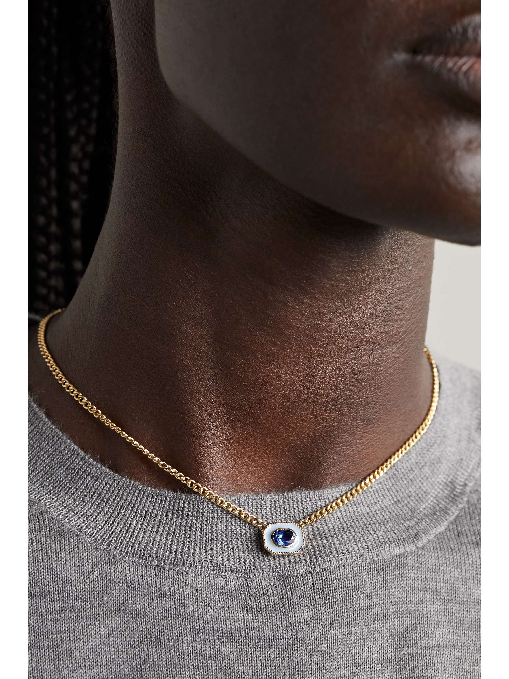 ALISON LOU Bezel Basket 14-karat gold, emerald and enamel necklace