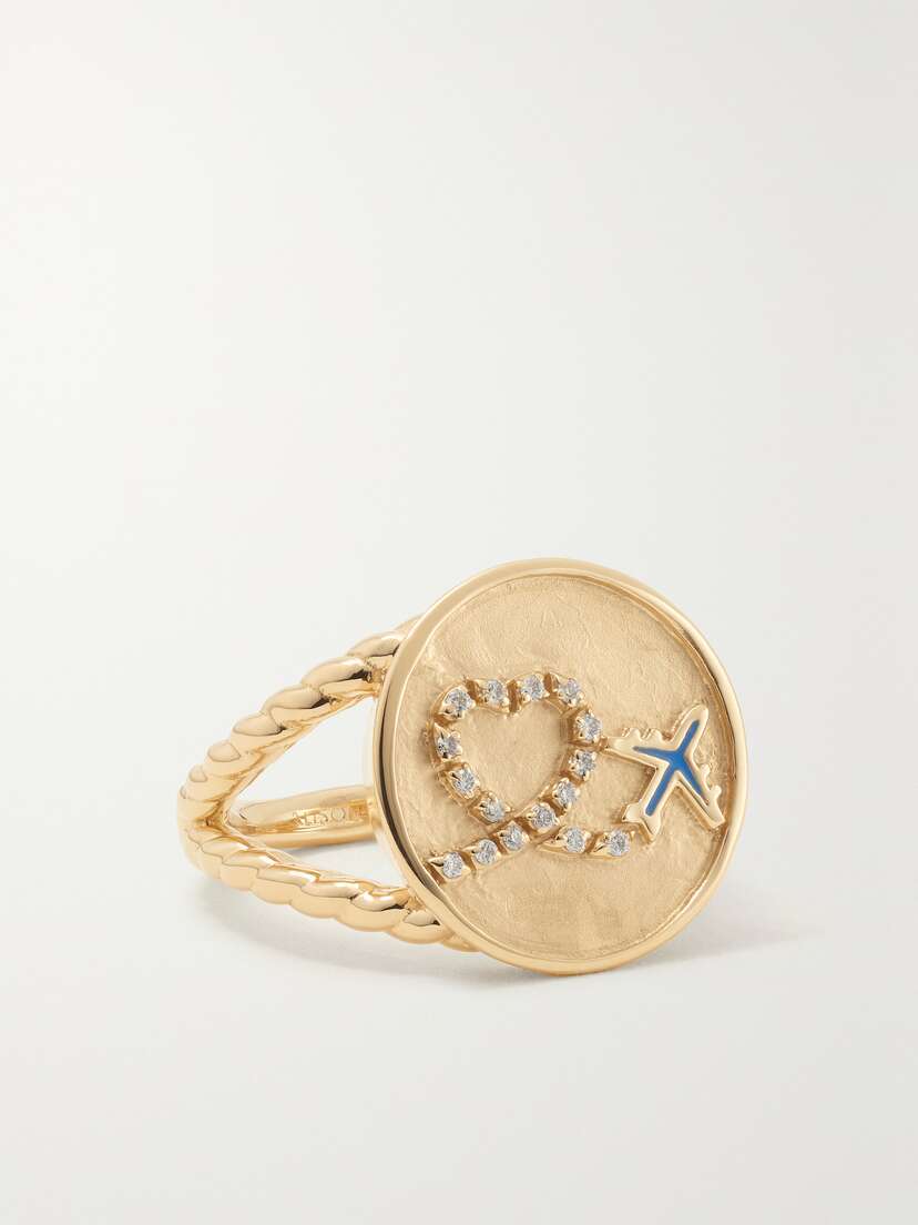 Alison Lou Away You Go 1-karat Gold, Enamel And Diamond Ring