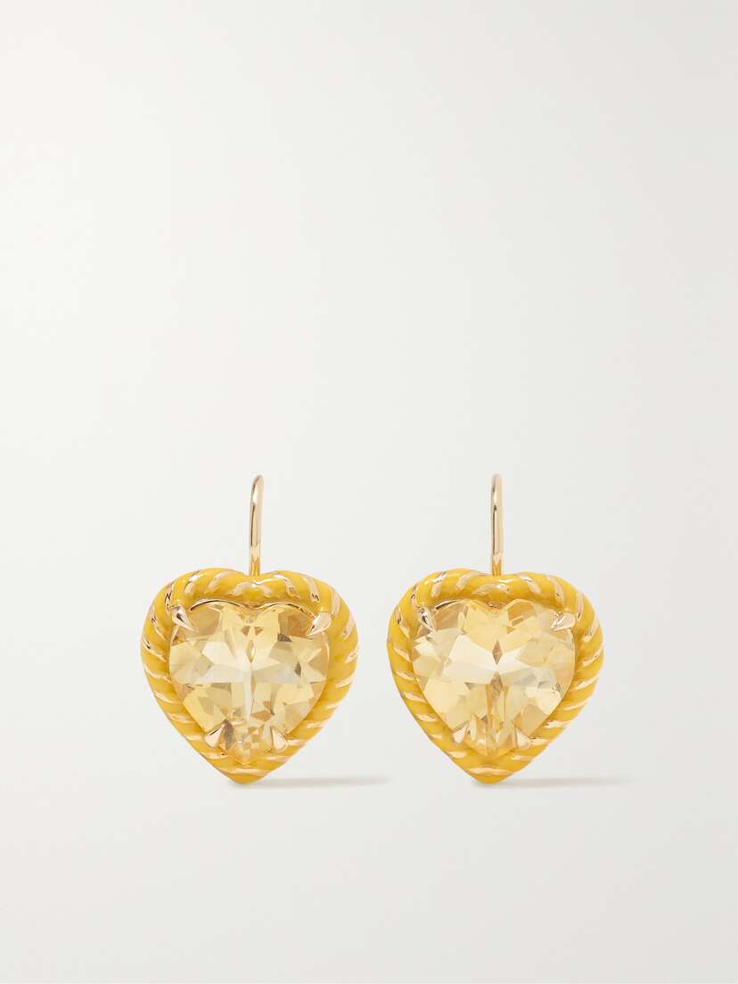 Alison Lou Streamer Cocktail 14-karat Gold, Laboratory-grown Citrine And Enamel Earrings