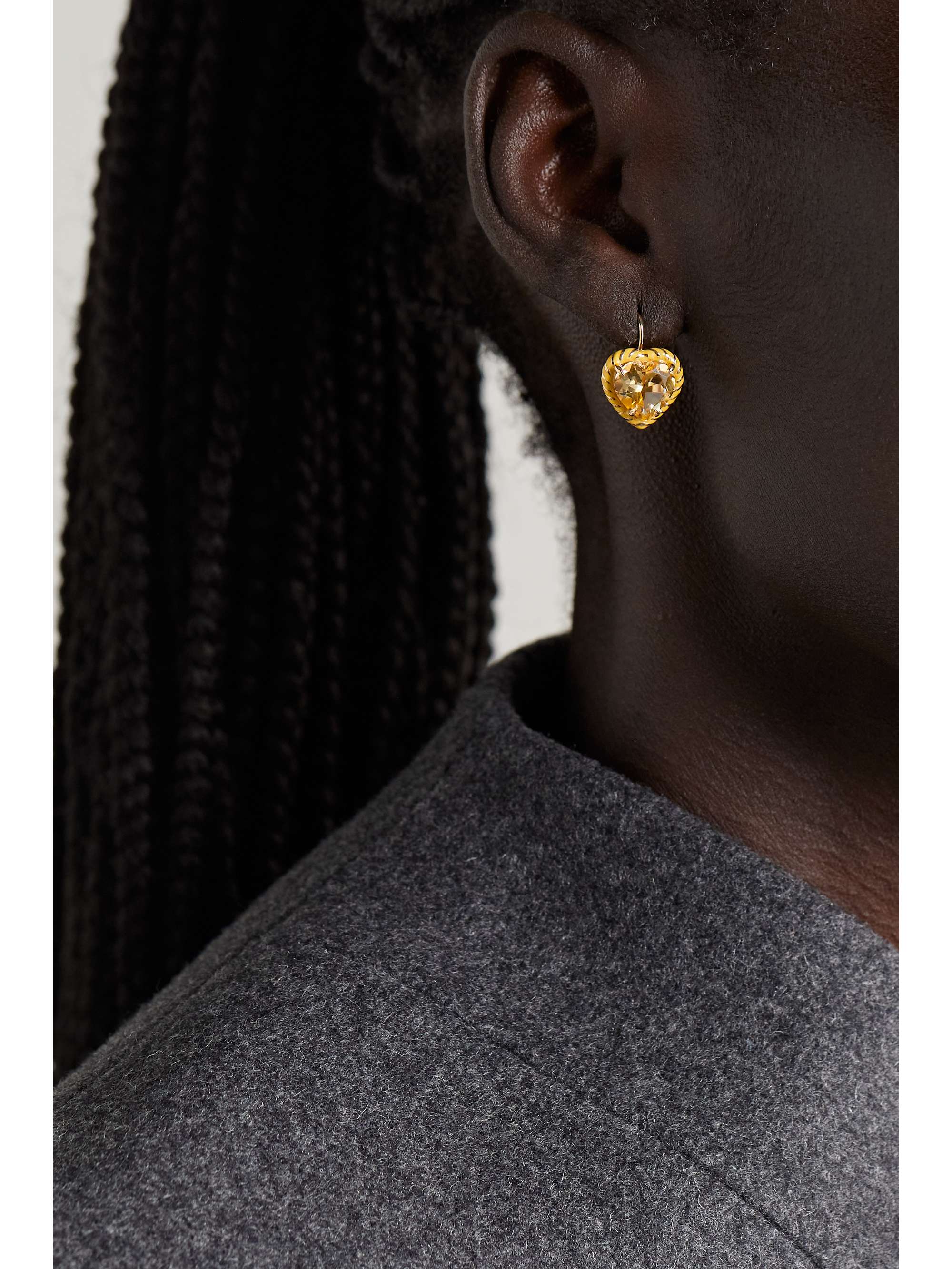 ALISON LOU Streamer Cocktail 14-karat gold, laboratory-grown citrine and enamel earrings
